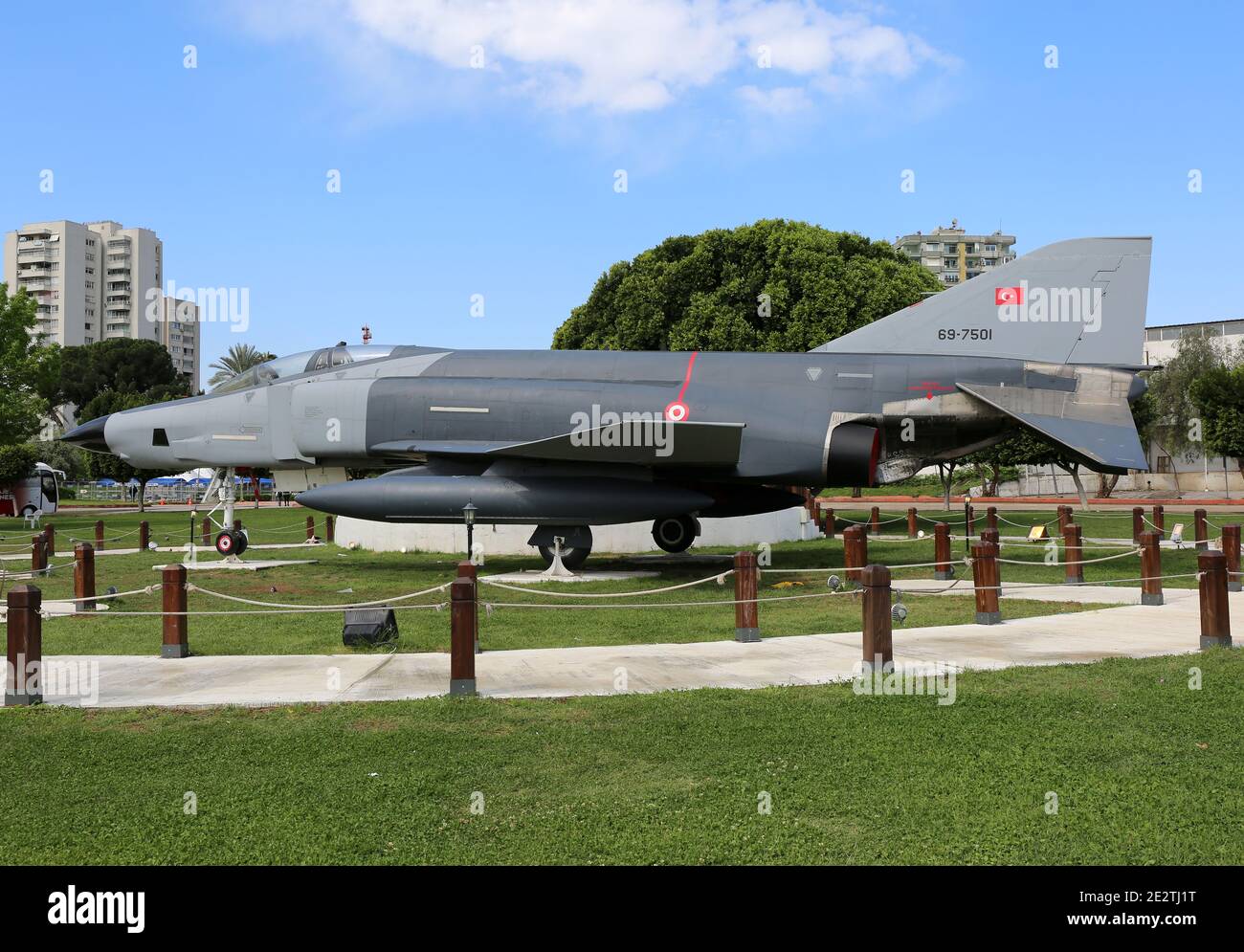 Retired Old Fighter Jet on Display at Central Park in Adana,Turkey Stock Photo