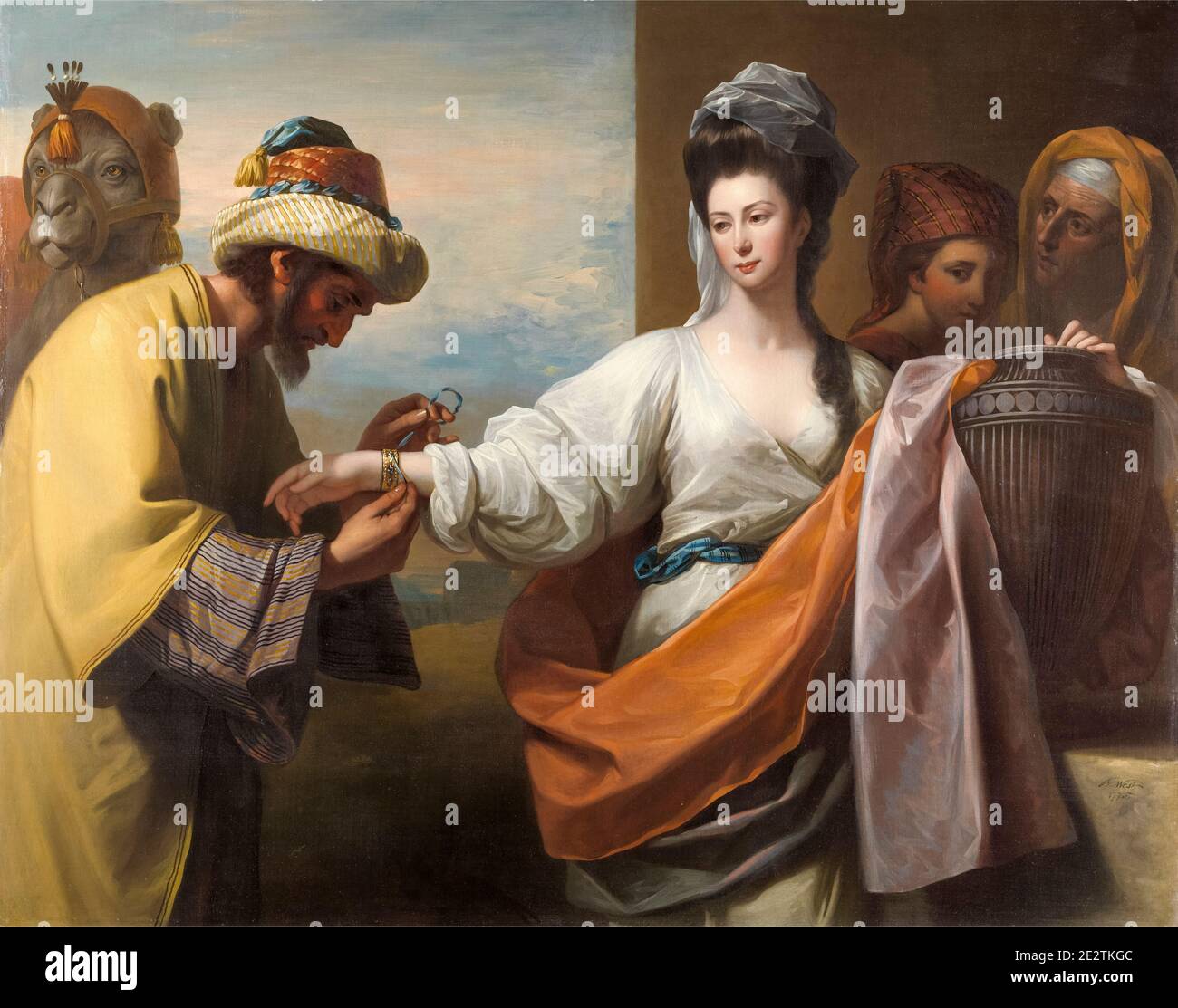 Rebecca Receiving the Bracelet at the Well, painting by Benjamin West, 1775 Stock Photo
