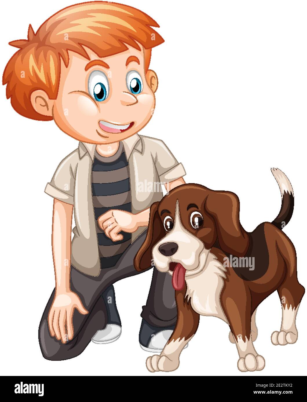 Boy playing with a dog isolated on white background illustration Stock ...