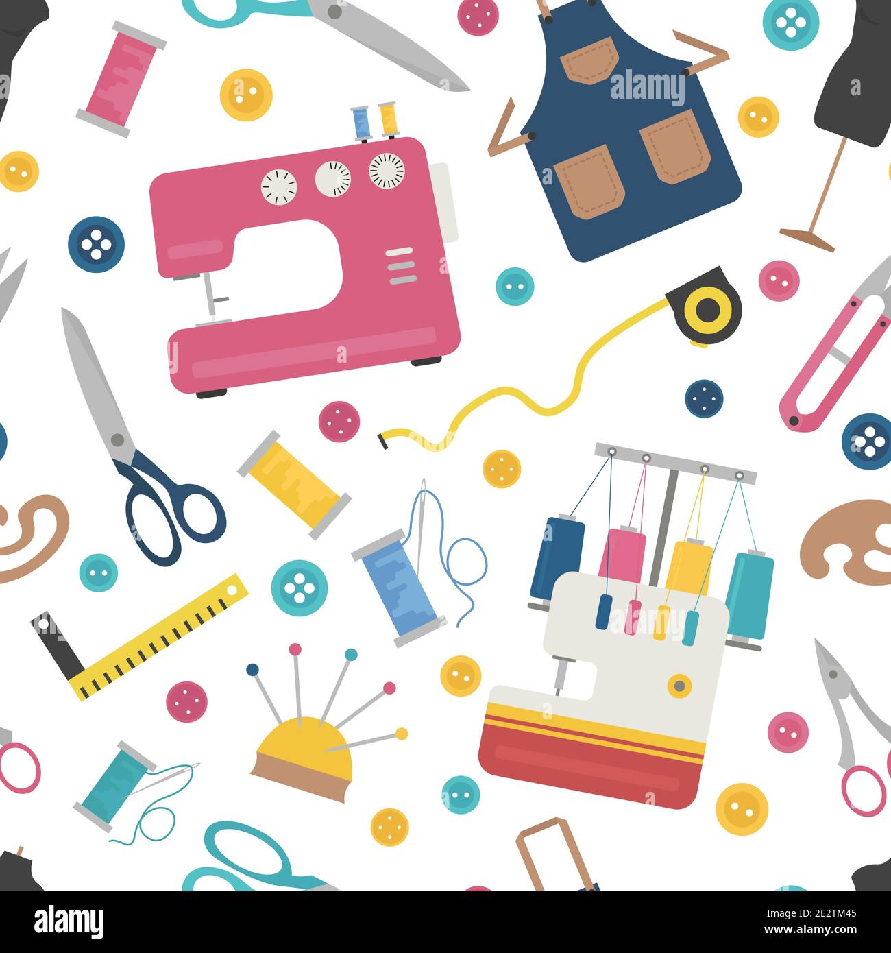 Profession and occupation set. Seamstress and tailor equipment seamless ...