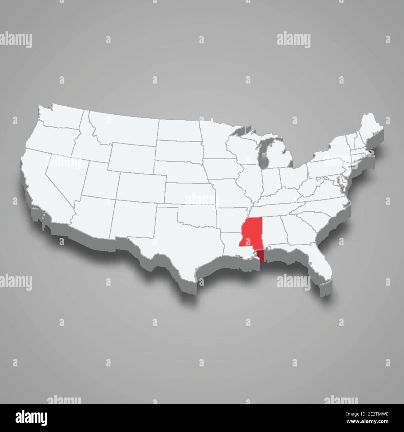 Mississippi state location within United States 3d isometric map Stock