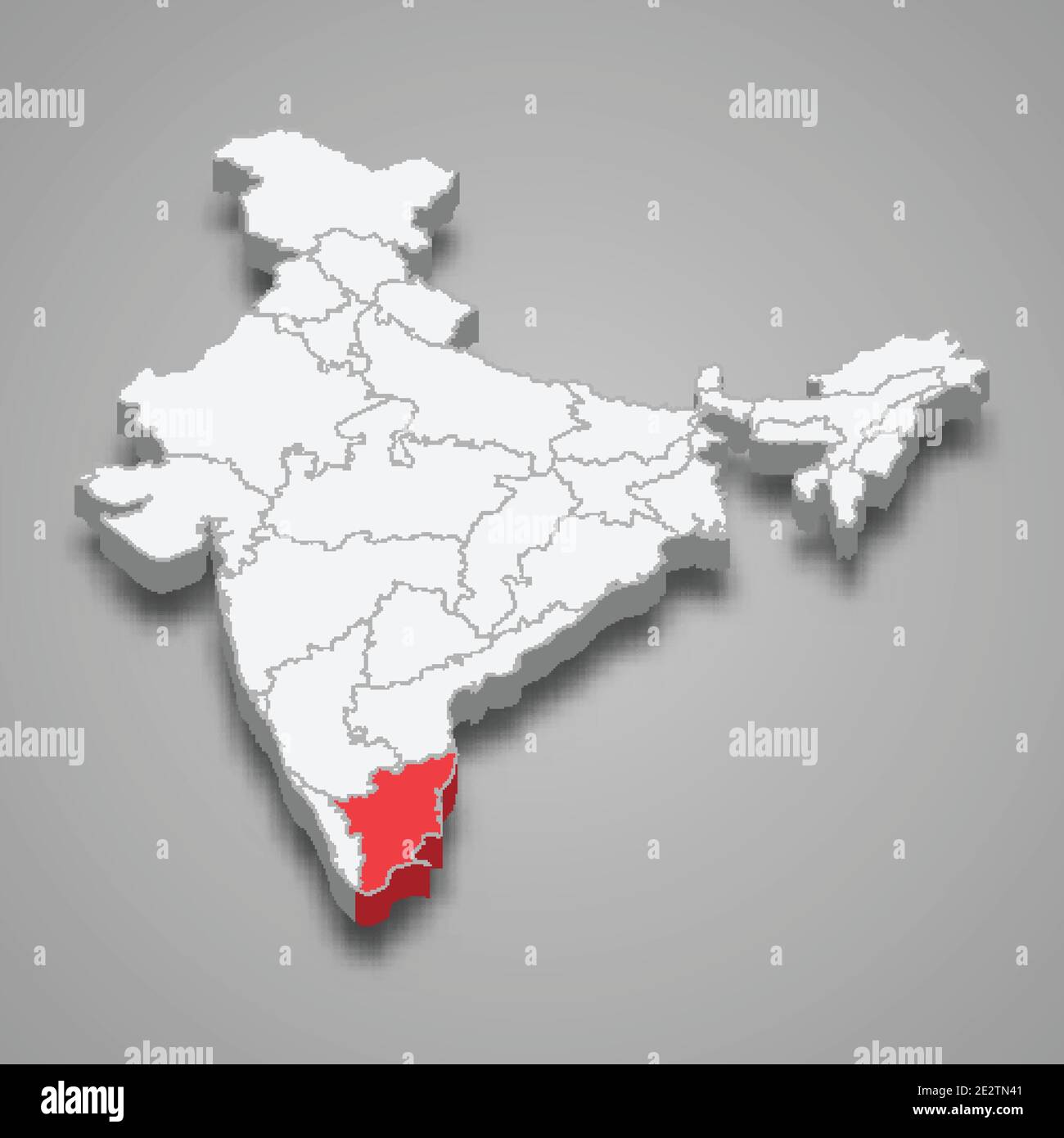 Tamil Nadu state location within India 3d isometric map Stock Vector