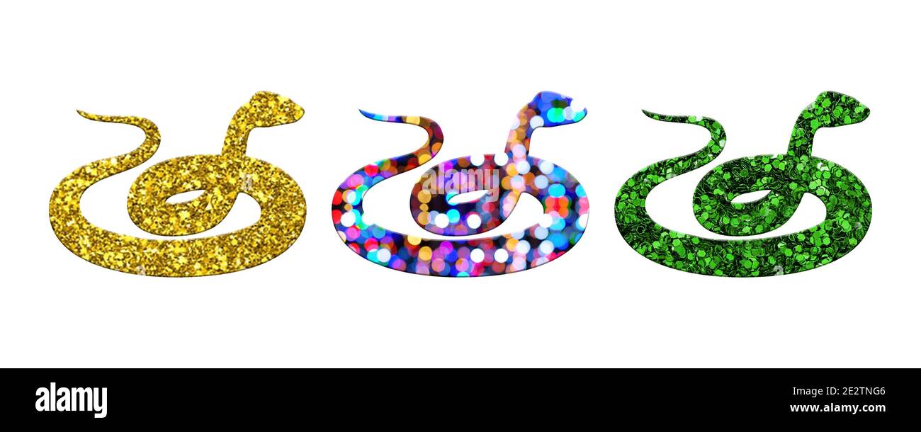 Three snakes with different patterns isolated on a white background ...