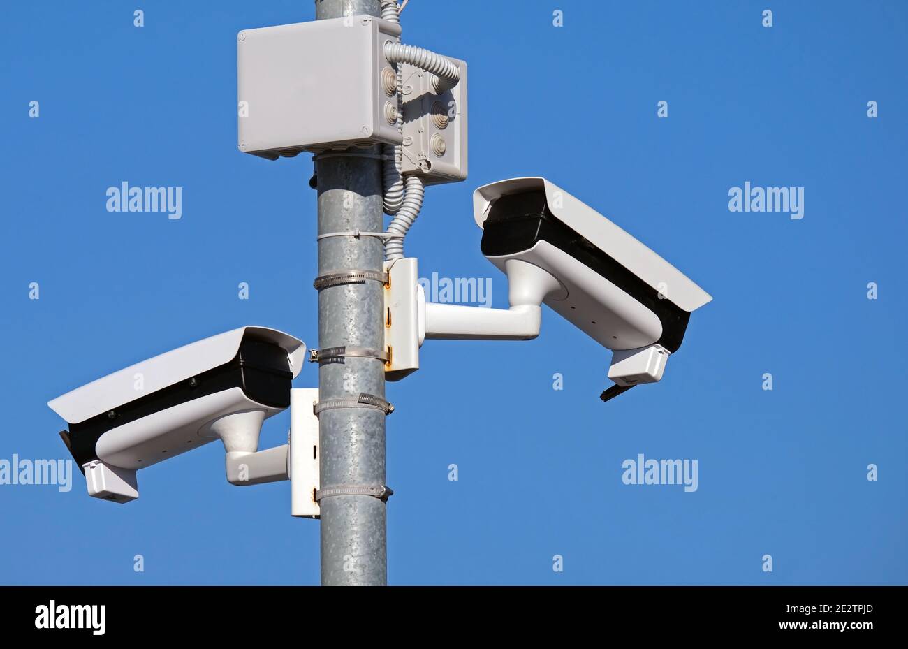 Surveillance security cameras in an outdoor pole Stock Photo Alamy