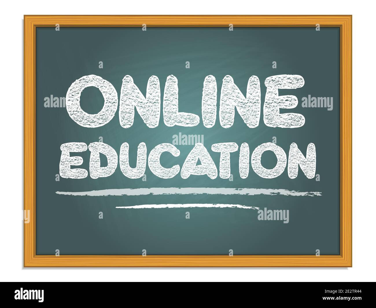 Online education white chalk lettering on green chalkboard Stock Vector