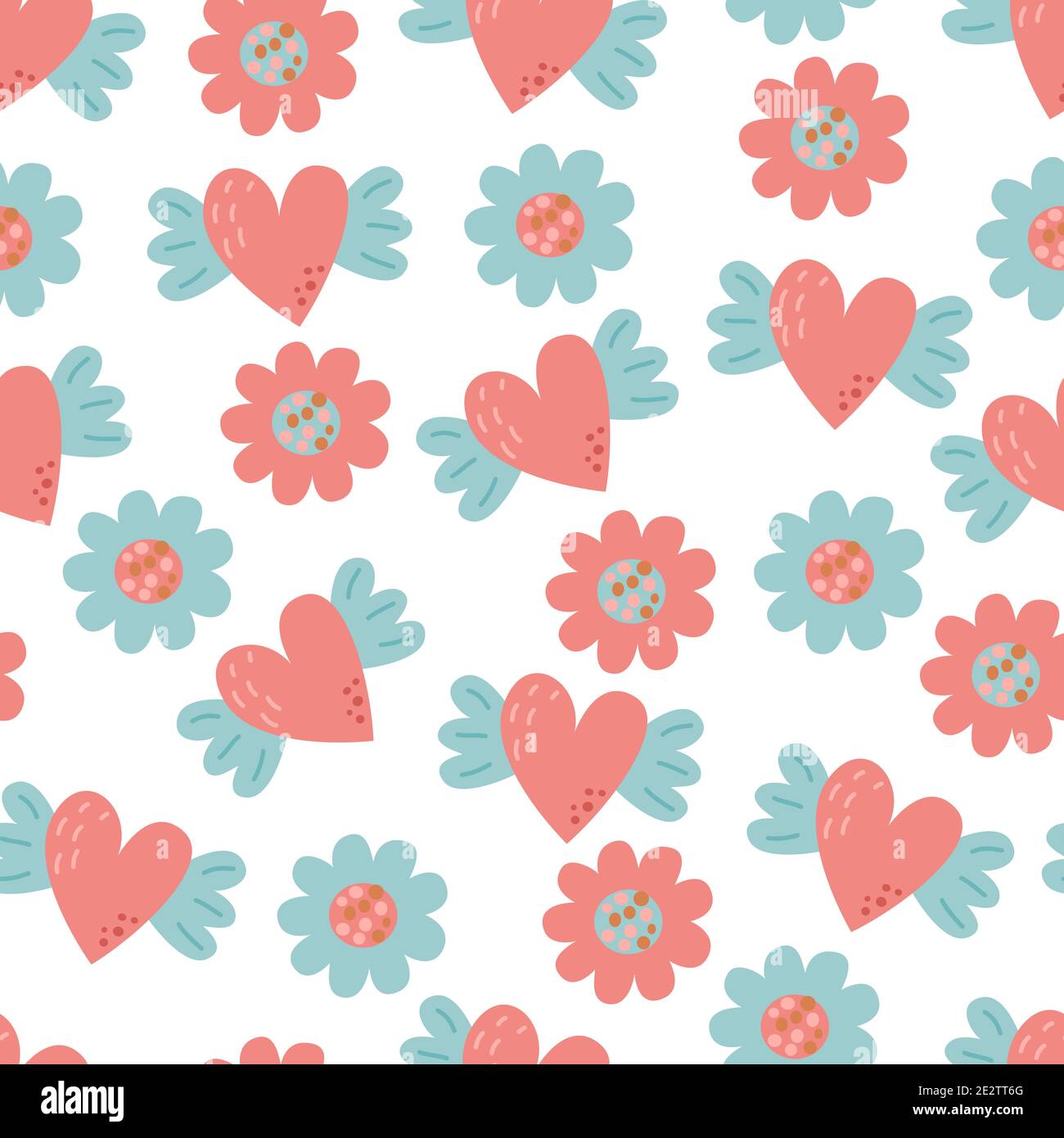 Seamless pattern with pink flowers and heart Stock Vector