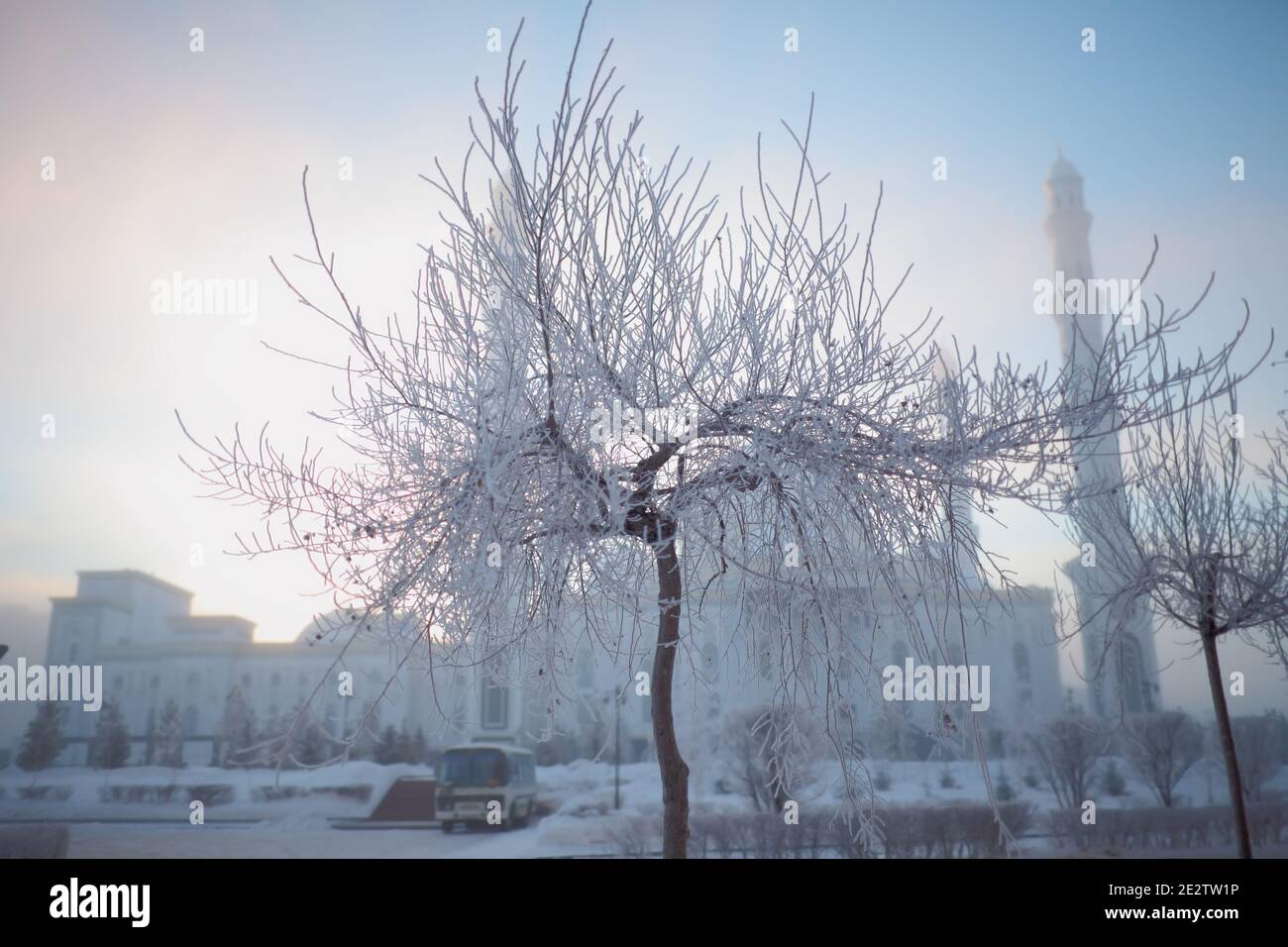Winter morning in the city. Stock Photo