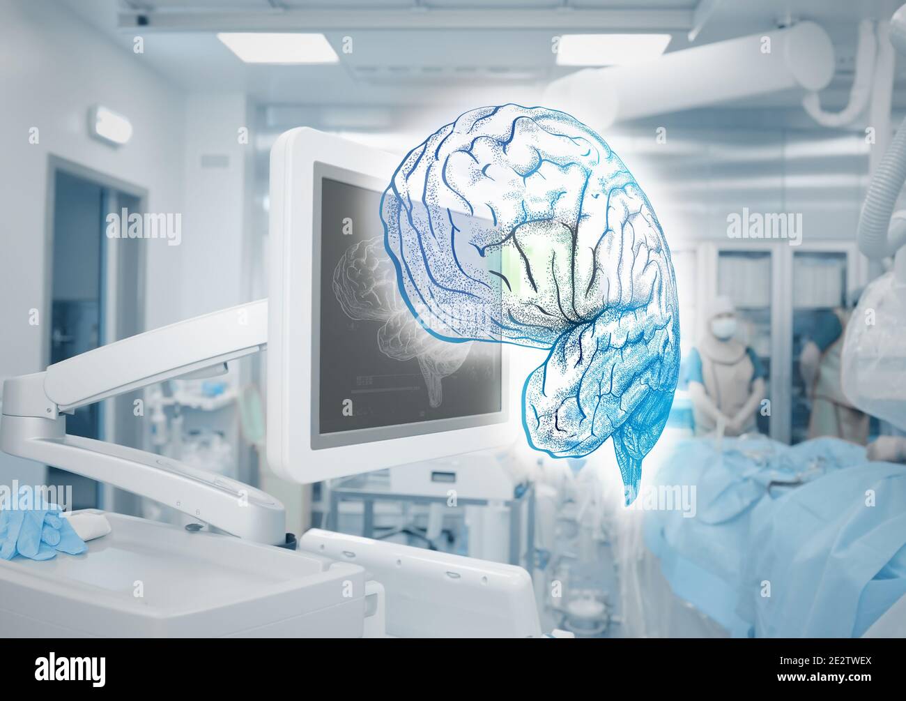 Modern monitoring equipment in the operating room. Stock Photo