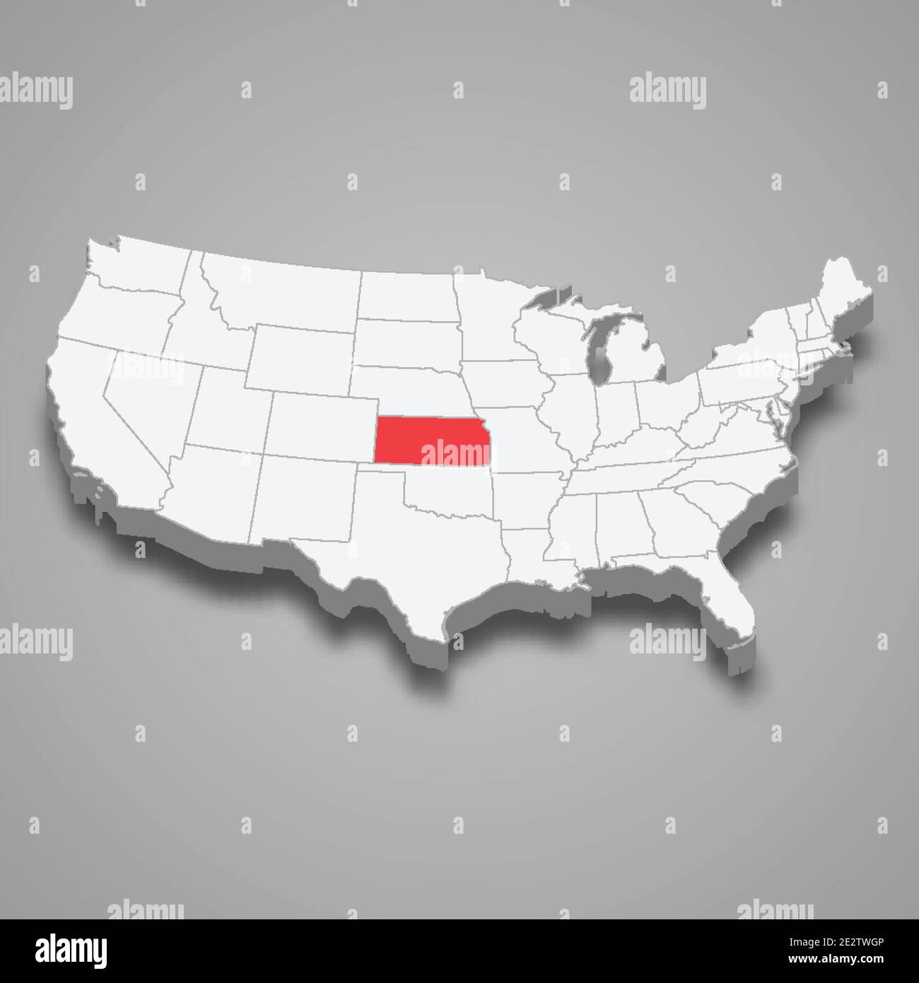 Kansas state location within United States 3d isometric map Stock