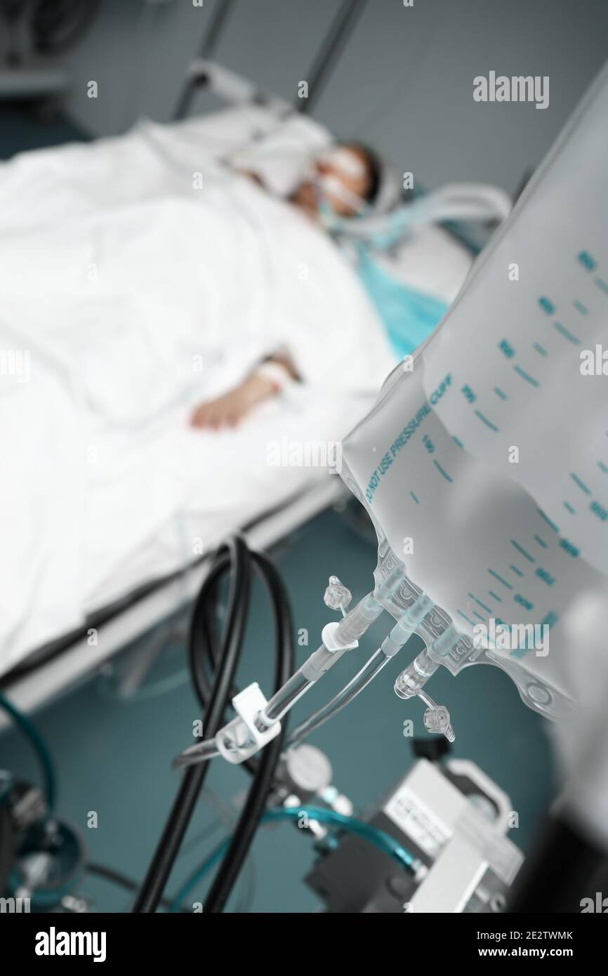 Patient treatment in the intensive care unit. Stock Photo