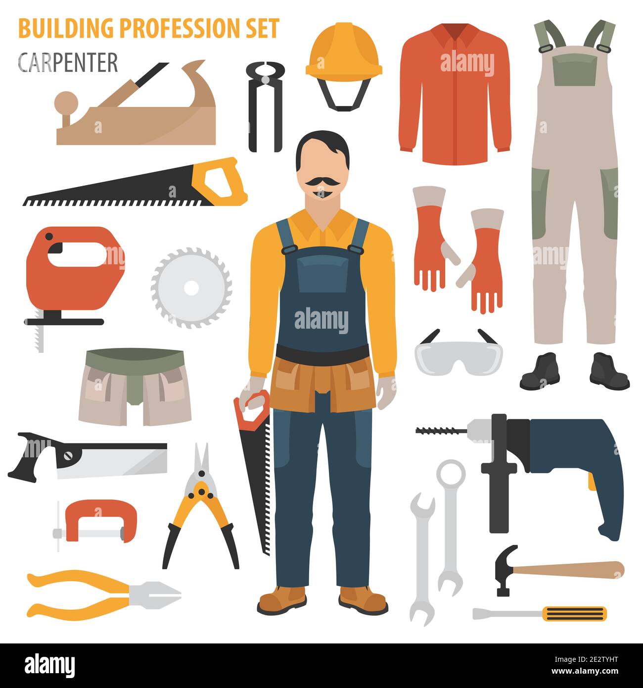 Profession and occupation set. Carpenter tools and equipment. Uniform flat  design icon. Vector illustration Stock Vector Image & Art - Alamy