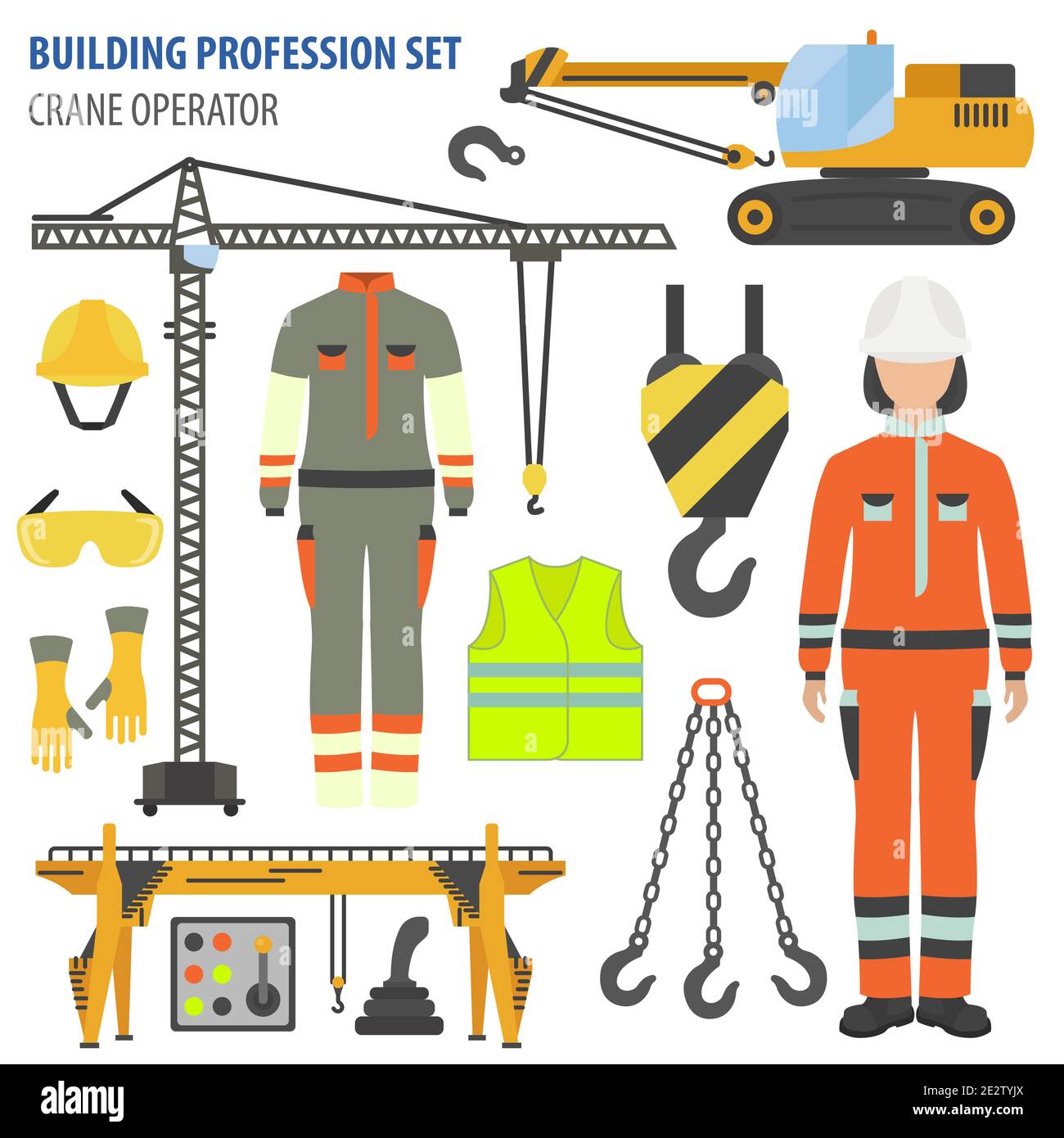 Profession and occupation set. Crane operator tools and equipment ...