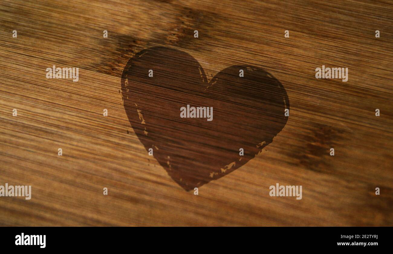 Heart health and love symbol stamp printed on wooden box. Romantic, cardio, celebration message concept. Stock Photo