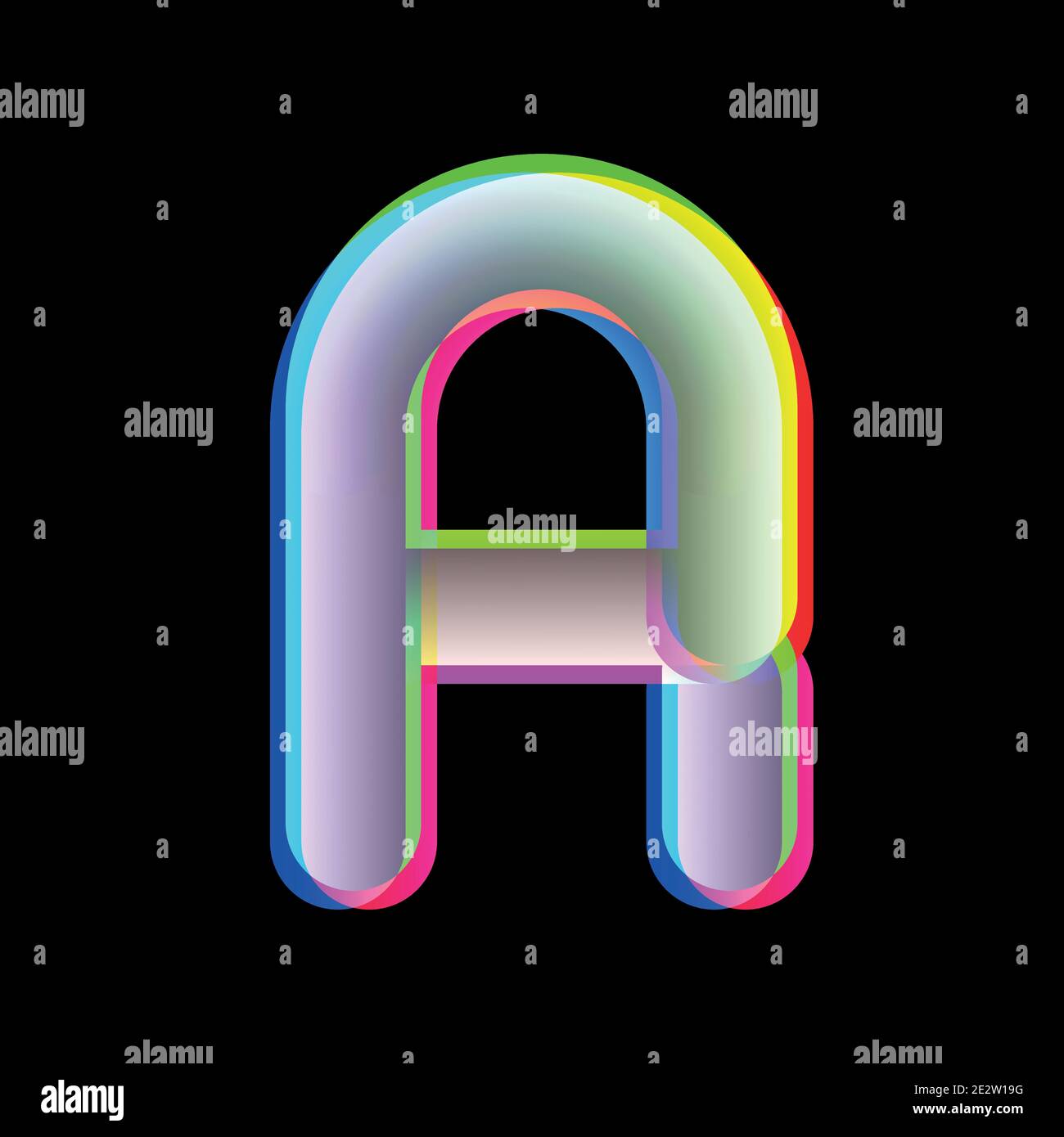 Letter A in neon glitch style. Gradient bold type. Vector illustration Stock Vector