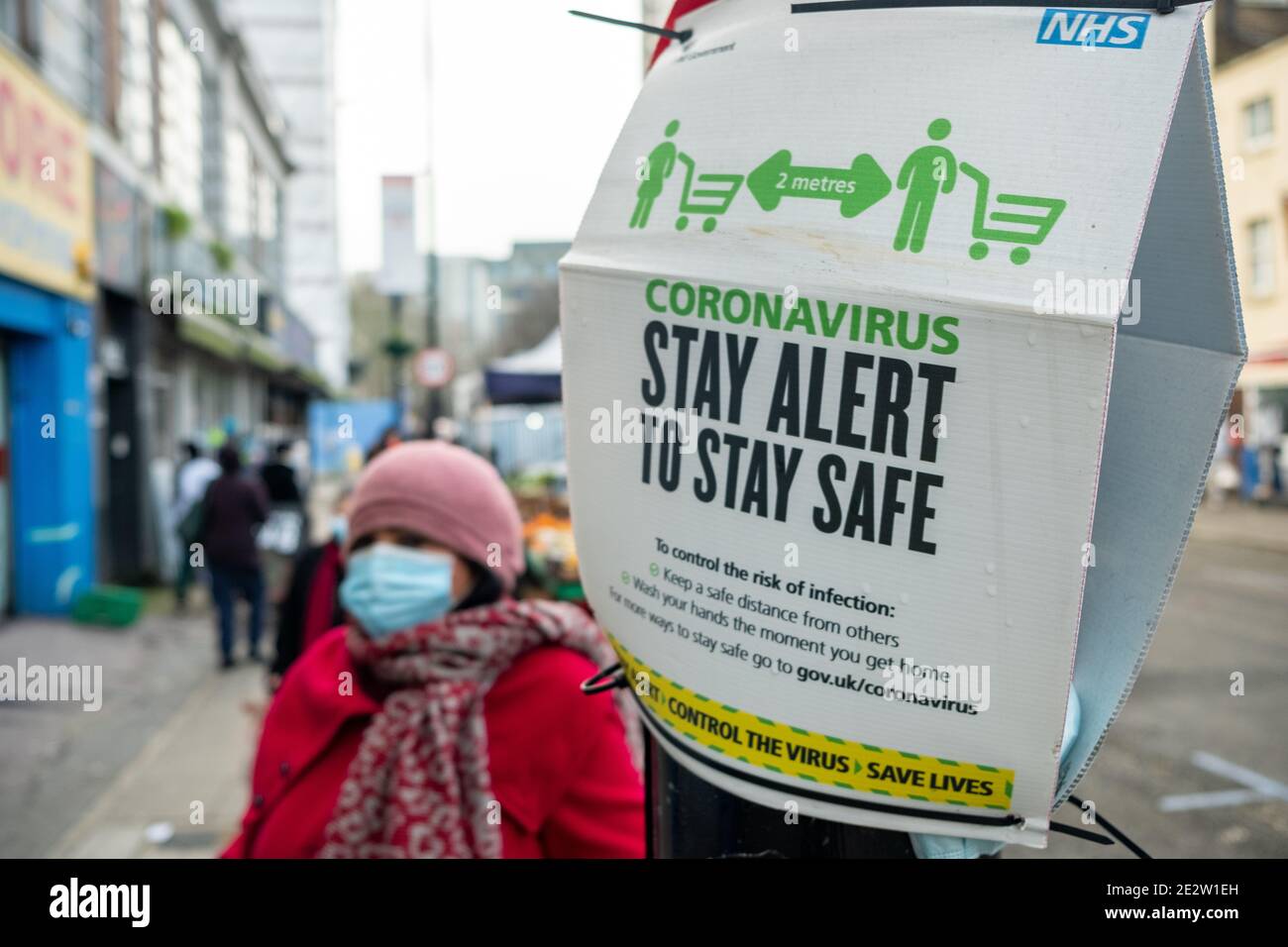 London- January 2020: Coronavirus information sign on Church Street off Egdware Road in Westminster, a poor and ethnically diverse area. Stock Photo