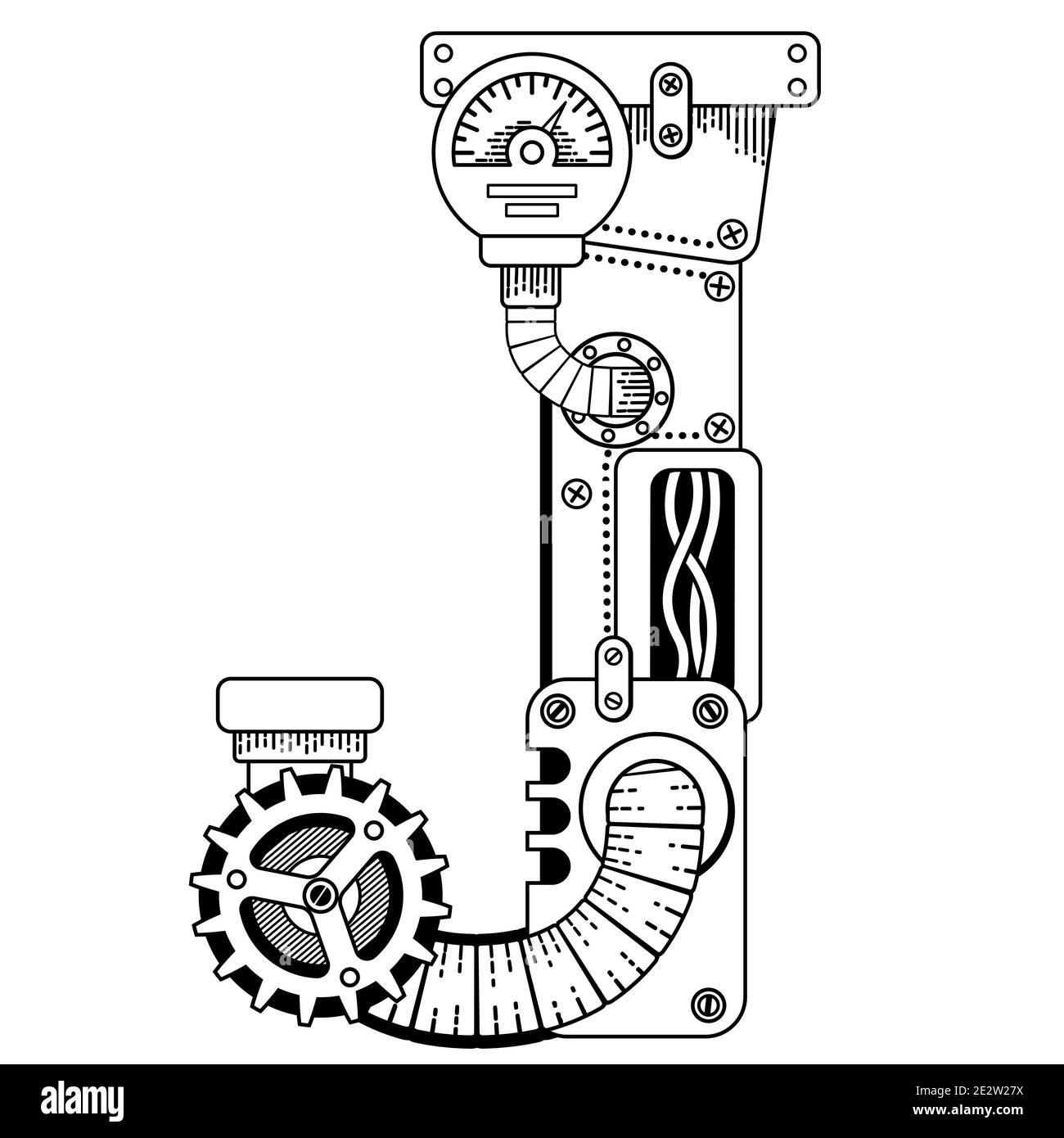 Vector coloring book for adults. Steampunk font. Mechanical alphabet ...
