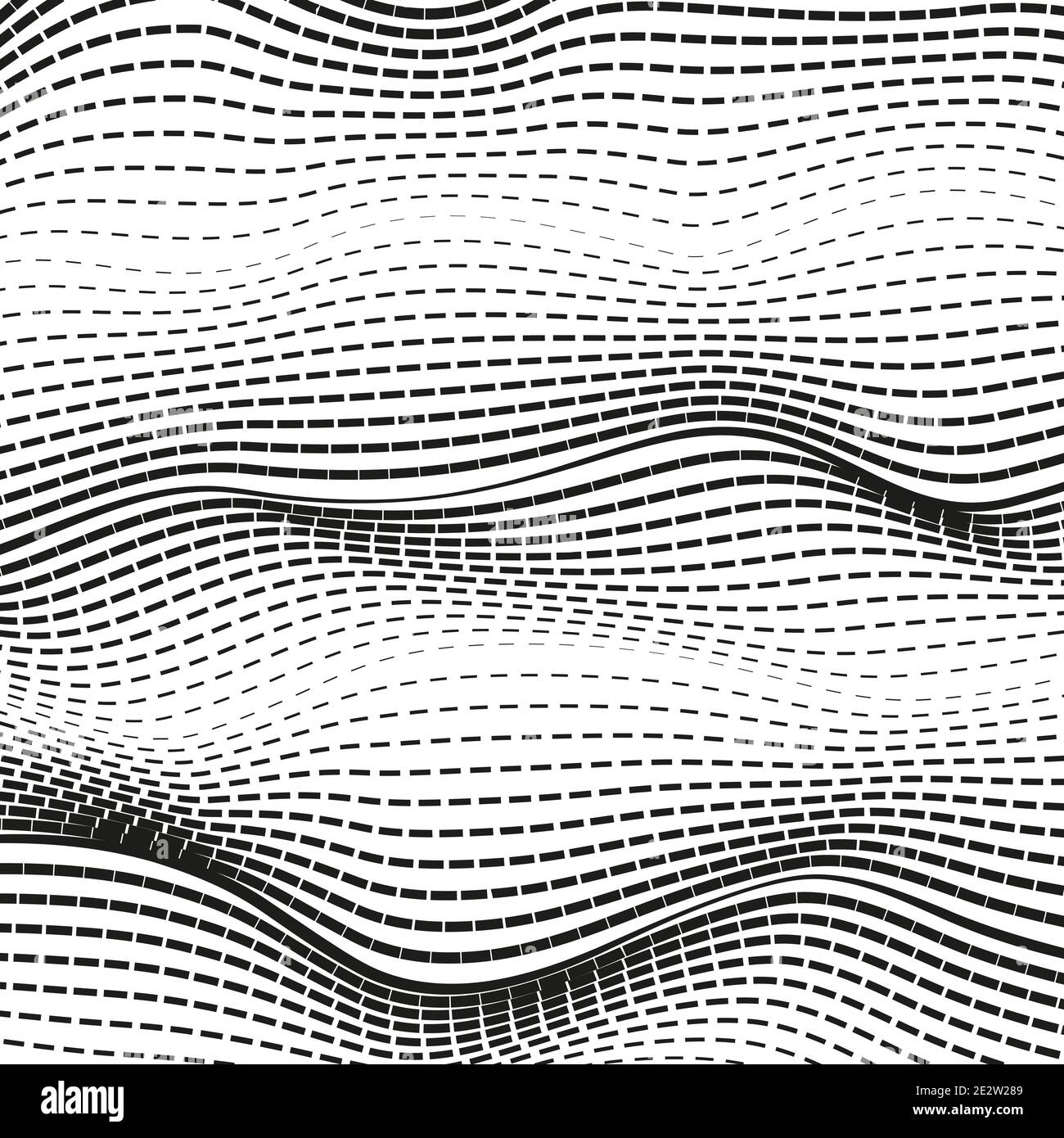 Wavy dotted lines. Vector squiggle curves. Abstract textured background. Black and white modern illusion. Technology wave pattern. EPS10 Stock Vector