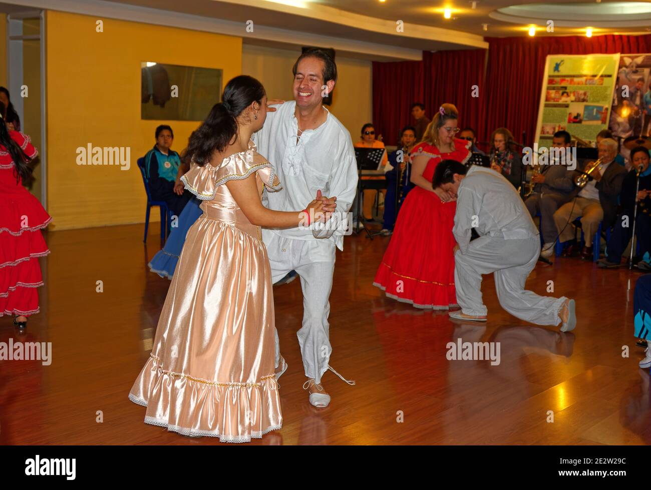 musical show, band, performance, costumes, student dancers, Sinamune Disabled Children's School, South America, Quito, Ecuador Stock Photo