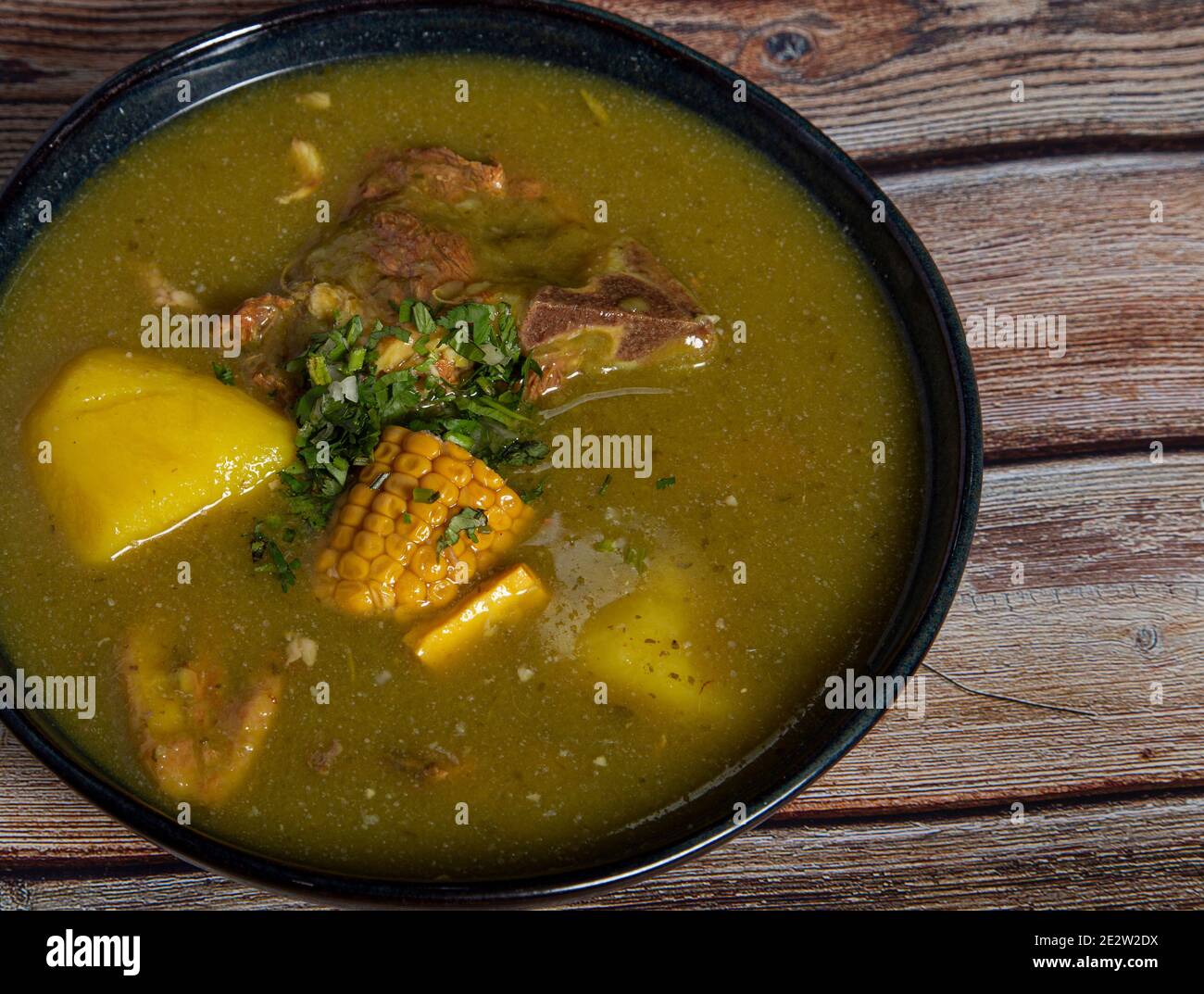 Traditional Colombian soup from the Valle del Cauca region called sancocho Stock Photo