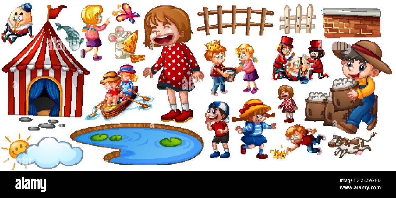 Set of different nursery rhyme character isolated on white background