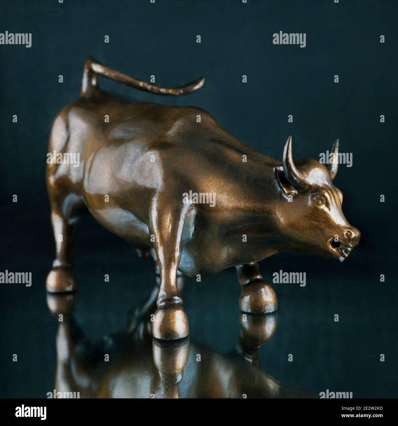 metal silver bull the symbol of 2020 new year on a black background Stock Photo