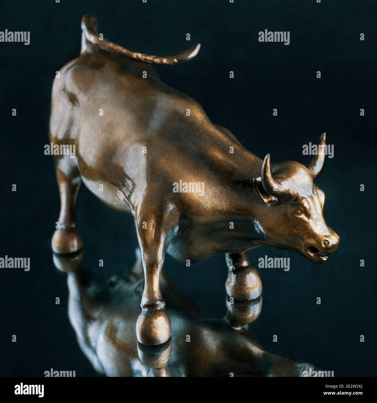 metal silver bull the symbol of 2020 new year on a black background Stock Photo