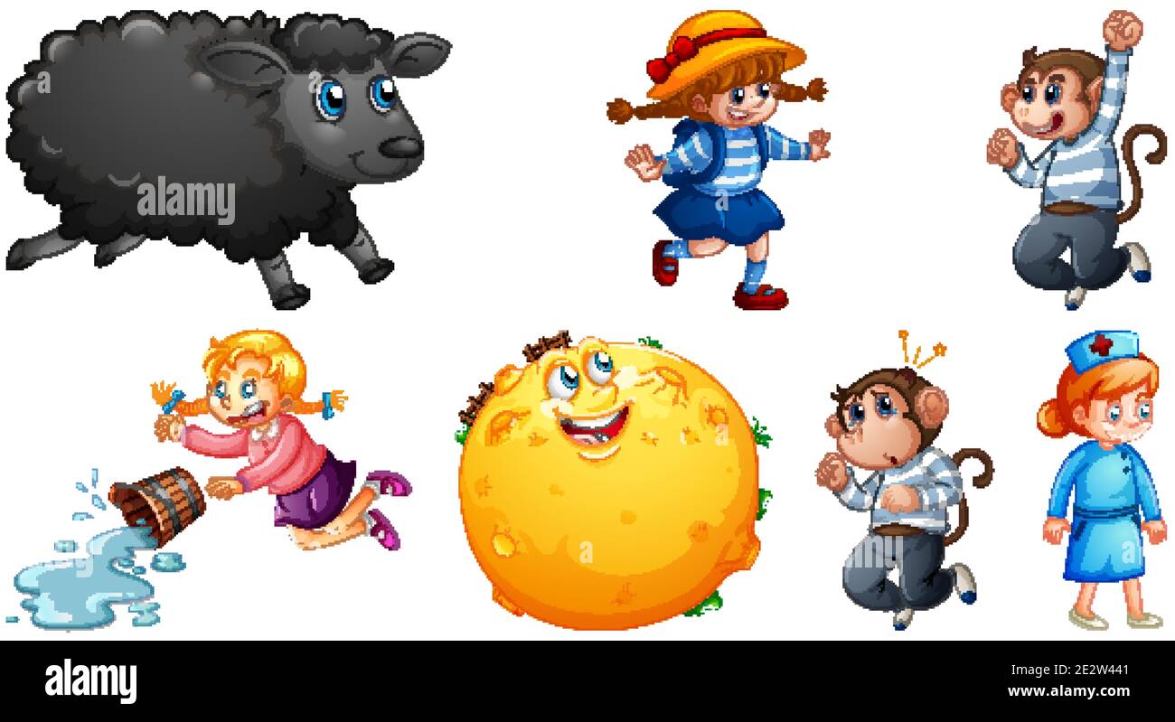 Set of different nursery rhyme character isolated on white background