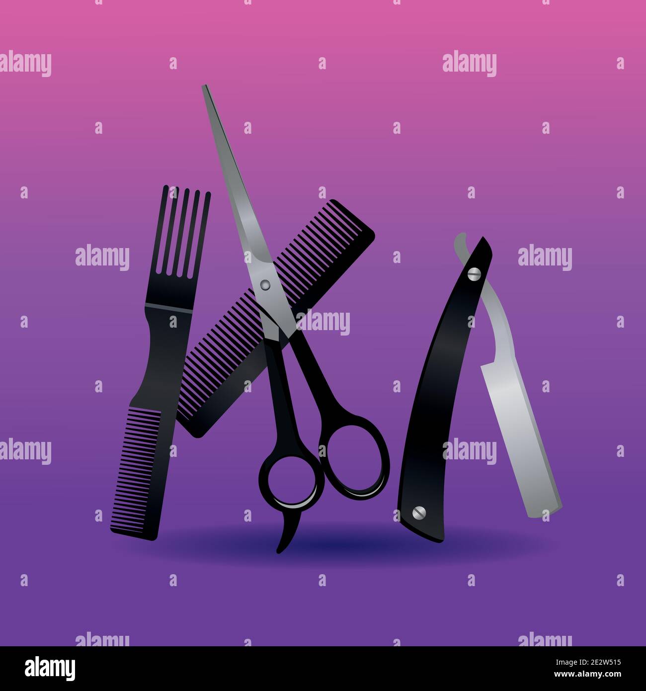razor and scissors with combs hairdressing tools equipment icons vector ...