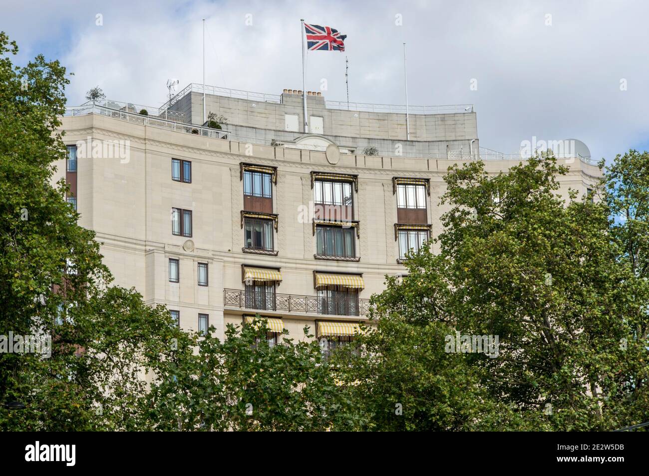 The Dorchester Hotel seen from Hyde Park, London. Stock Photo