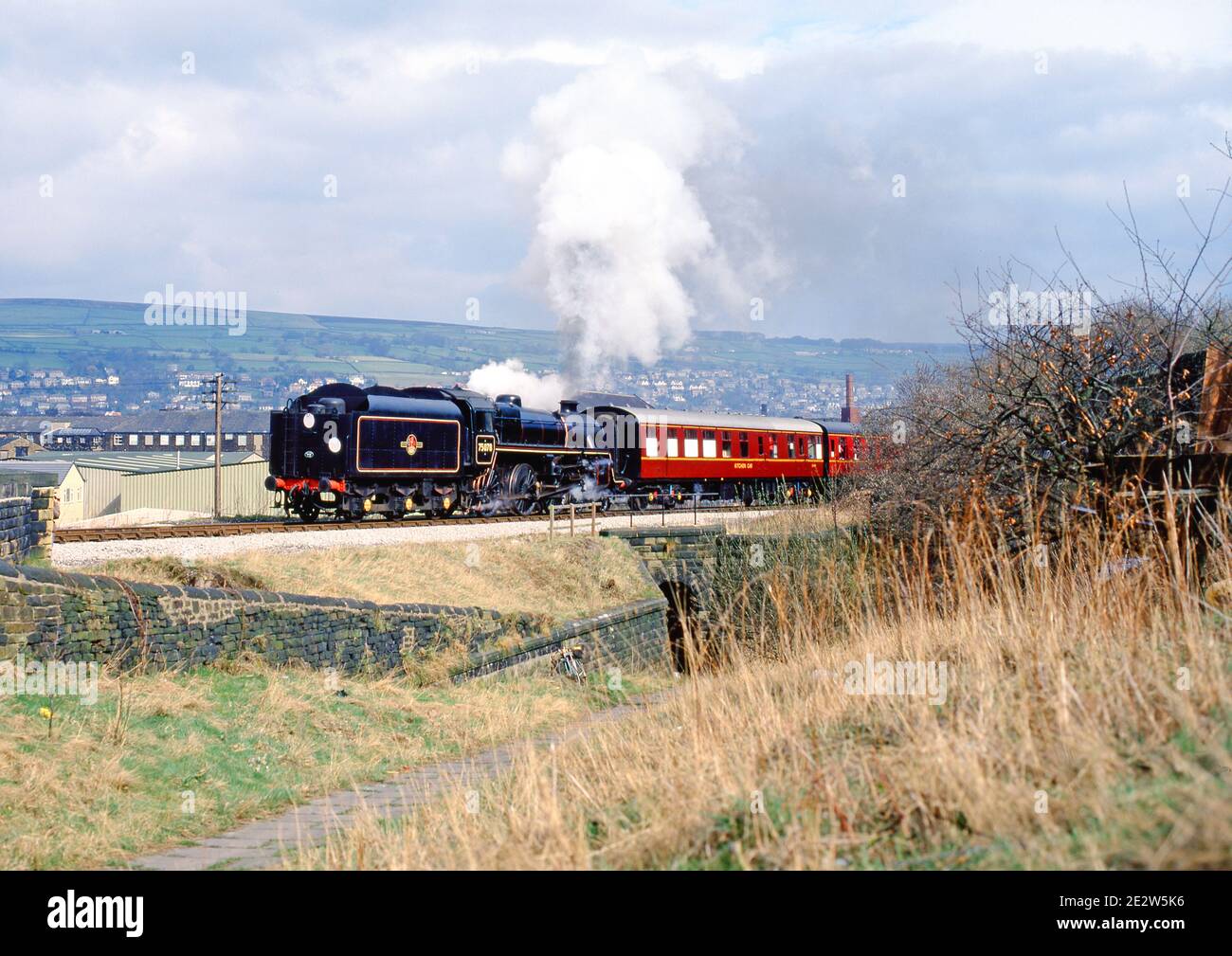 Standard No 75078 at Keighley on Keighley Worth Valley Railway, England Stock Photo