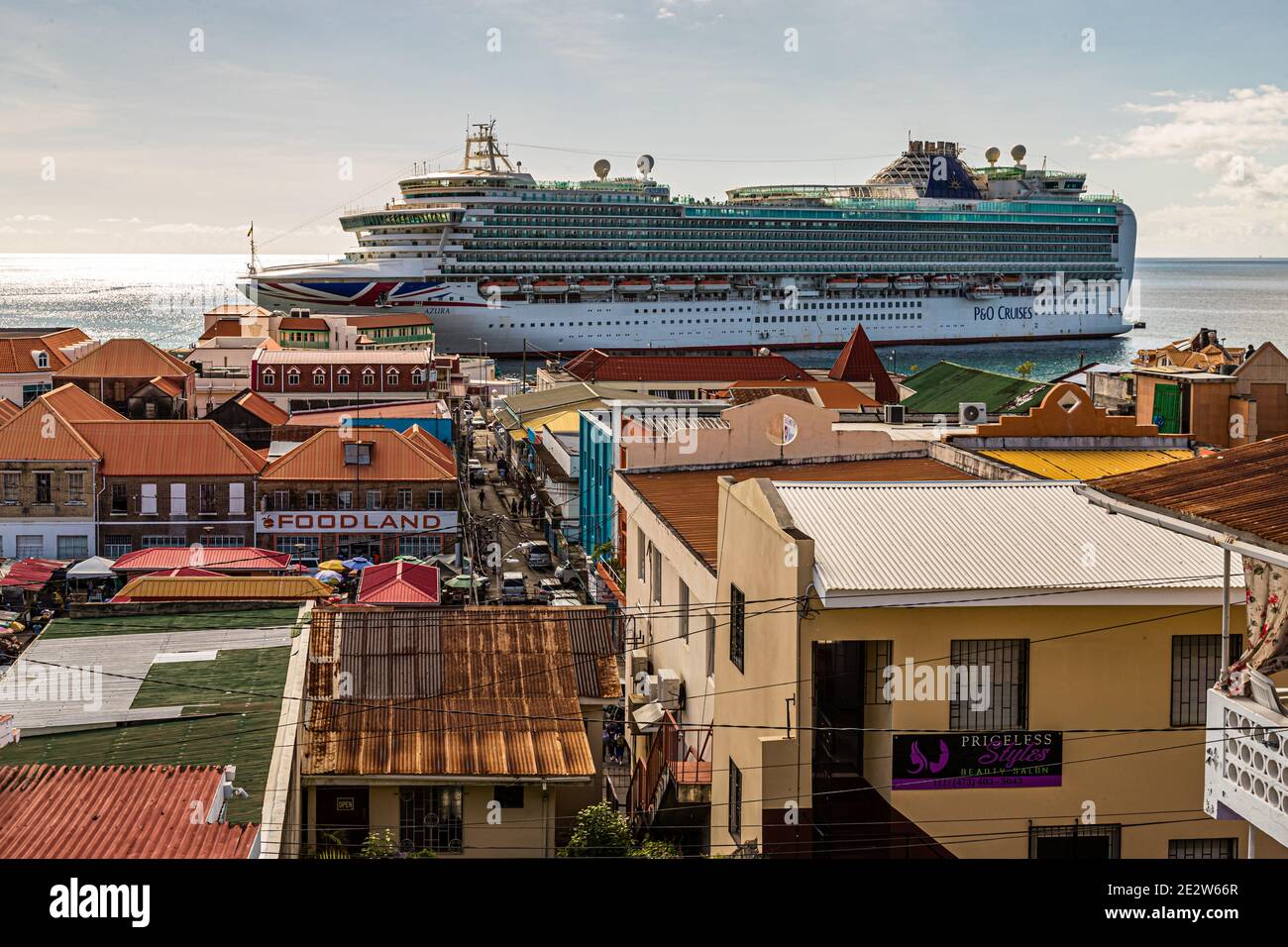 Cruise ships are anchored at St. Georges, Grenada Stock Photo