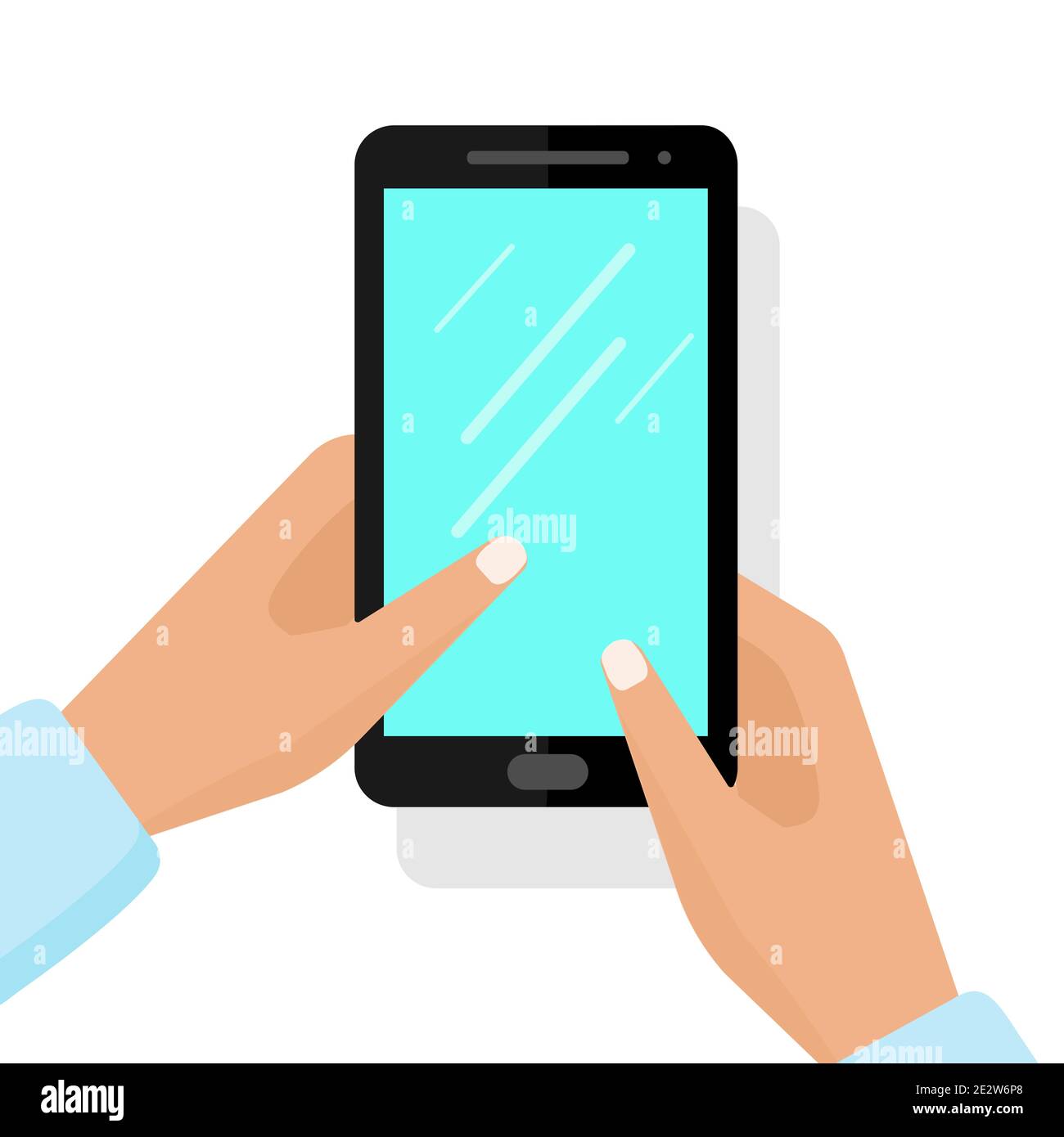Hands holding a smartphone. Vector flat illustration. Stock Vector
