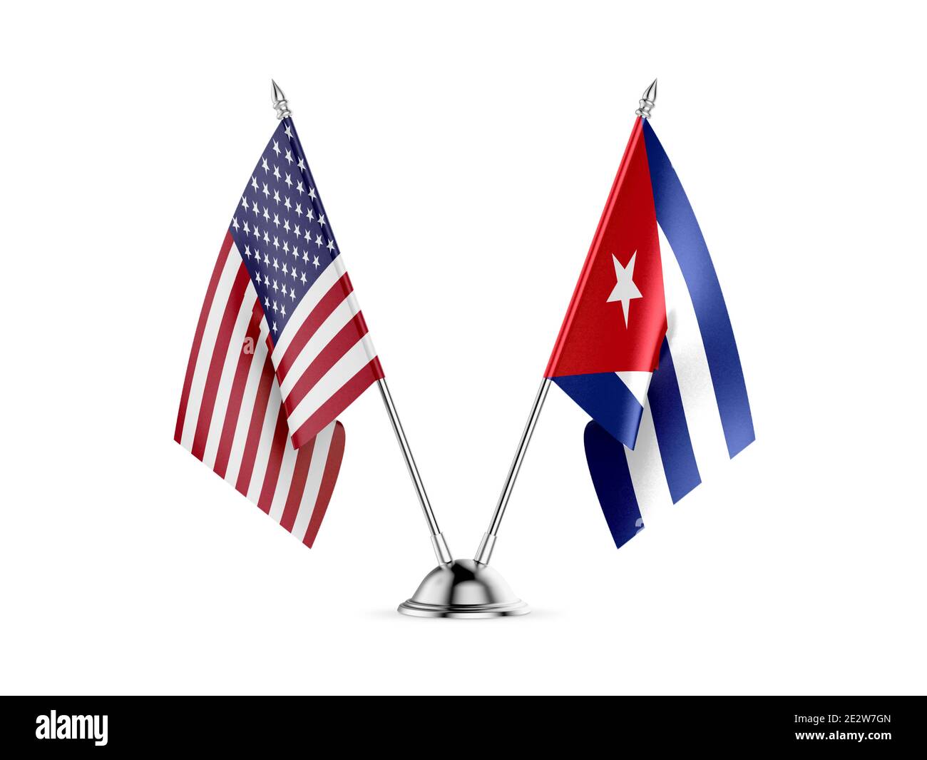 Desk flags, United States  America  and Cuba, isolated on white background. 3d image Stock Photo