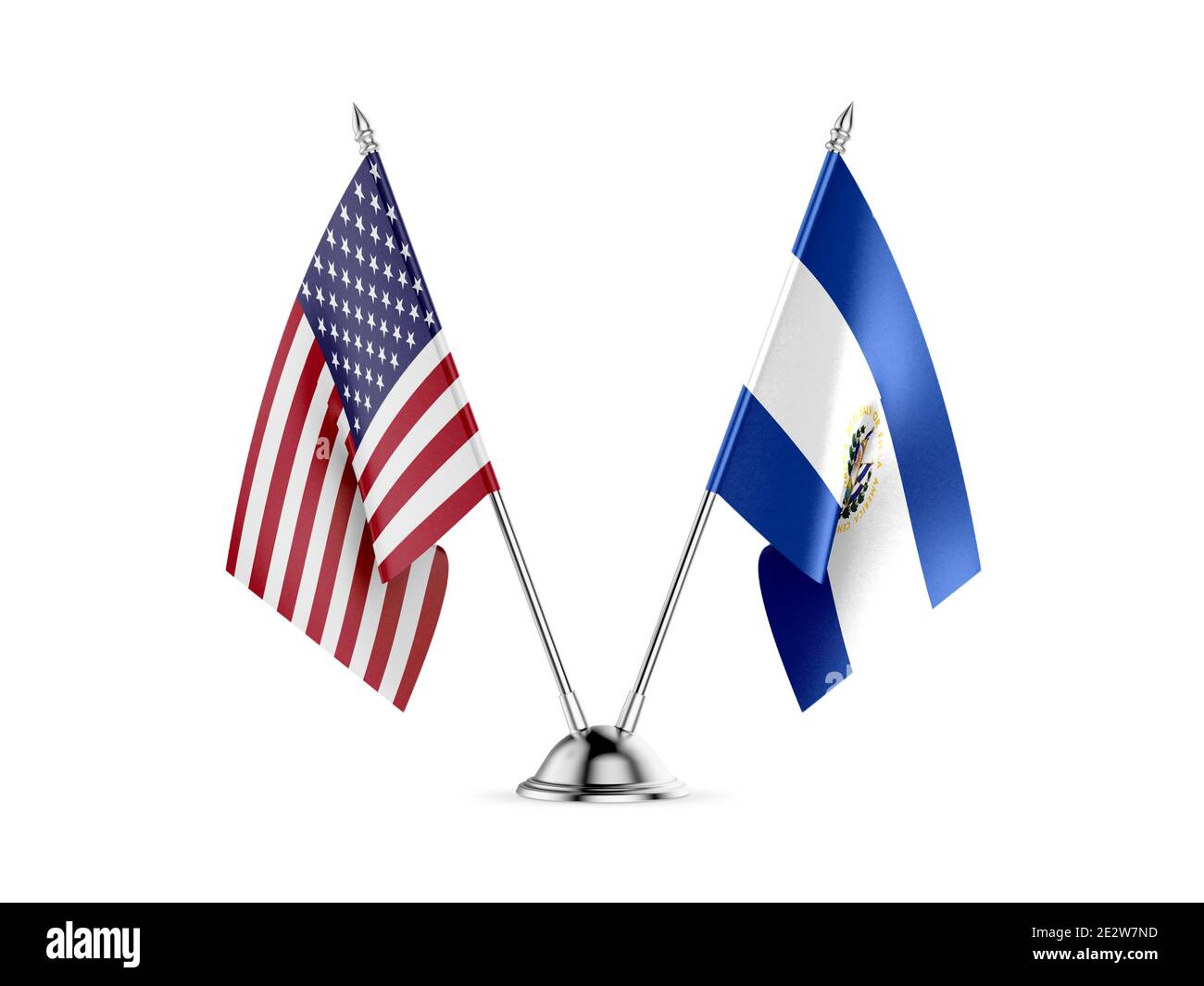 Desk flags, United States America and El Salvador, isolated on white