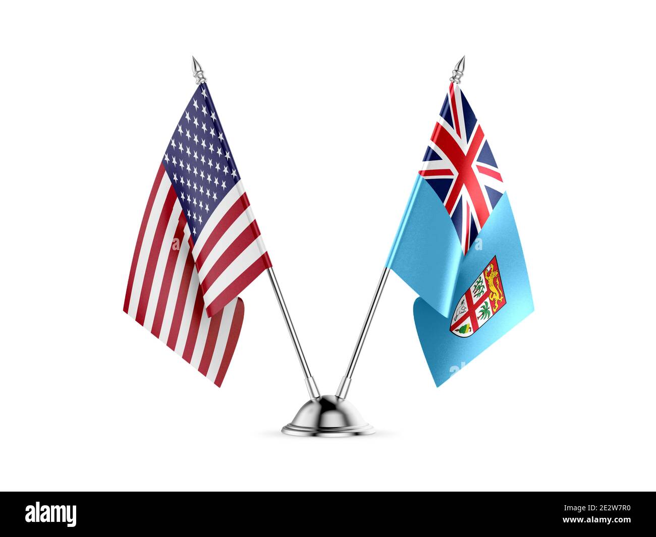 Desk flags, United States  America  and Fiji, isolated on white background. 3d image Stock Photo