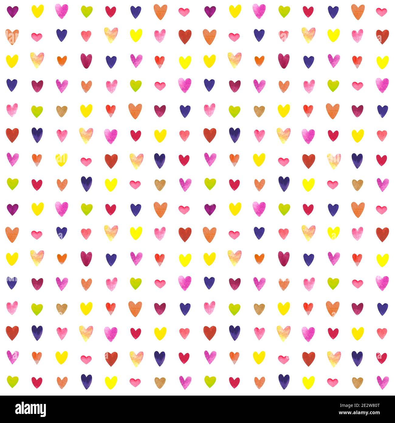 Watercolor colourful pattern. Hearts. Valentines day. I love you Stock Photo