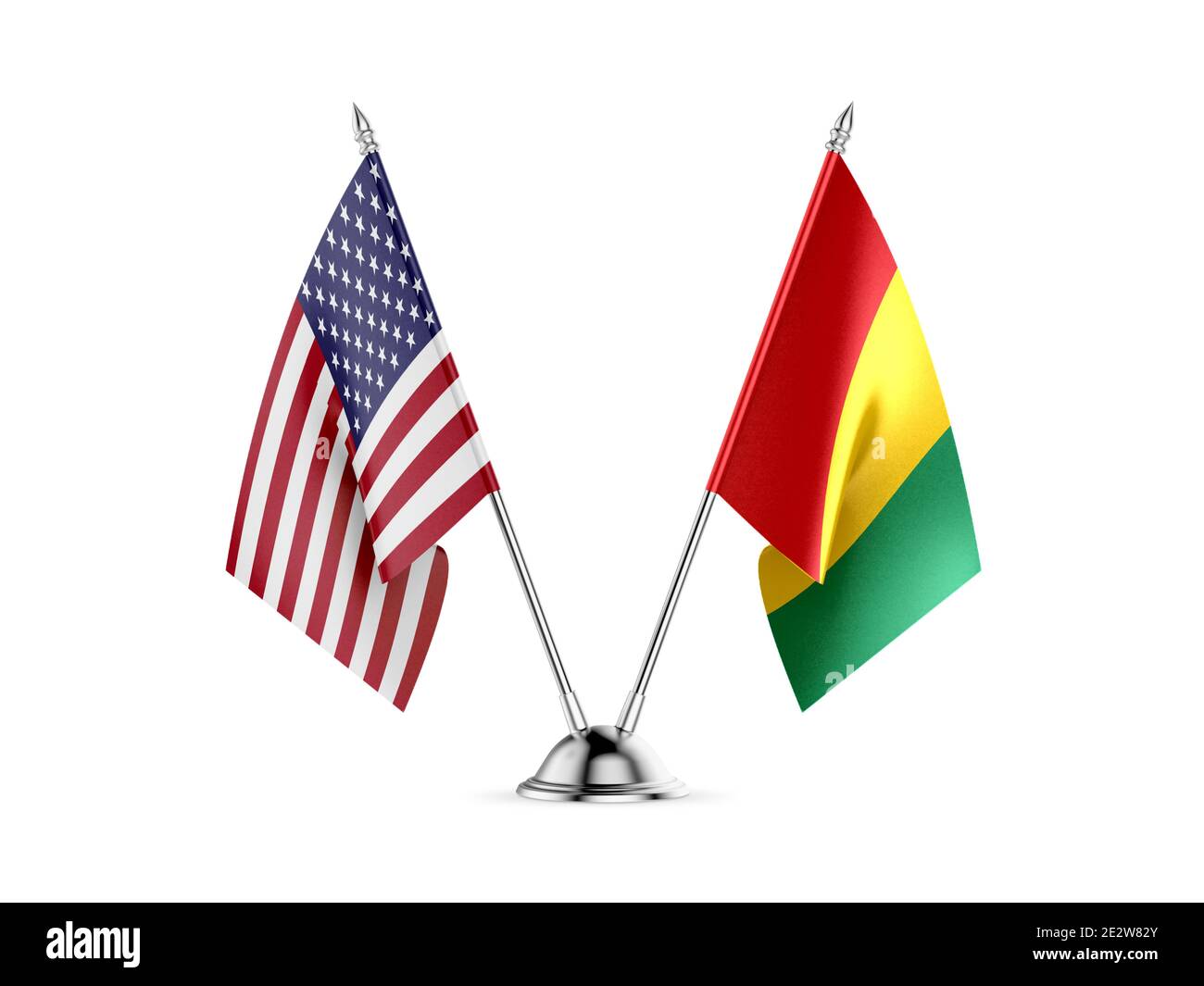 Desk flags, United States  America  and Guinea, isolated on white background. 3d image Stock Photo