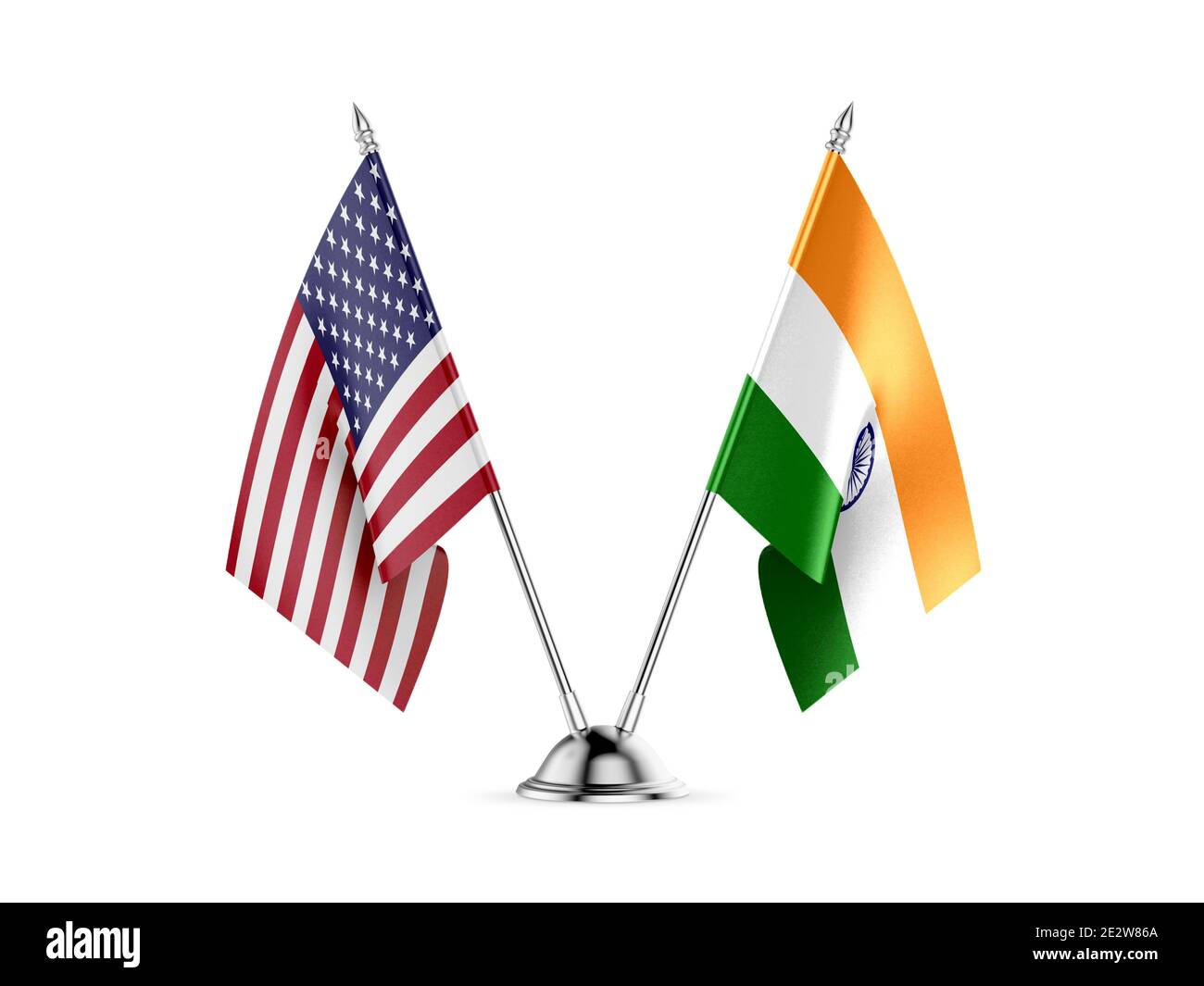 Desk flags, United States  America  and India, isolated on white background. 3d image Stock Photo