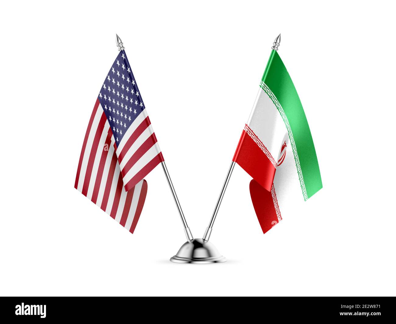 Desk flags, United States  America  and Iran, isolated on white background. 3d image Stock Photo