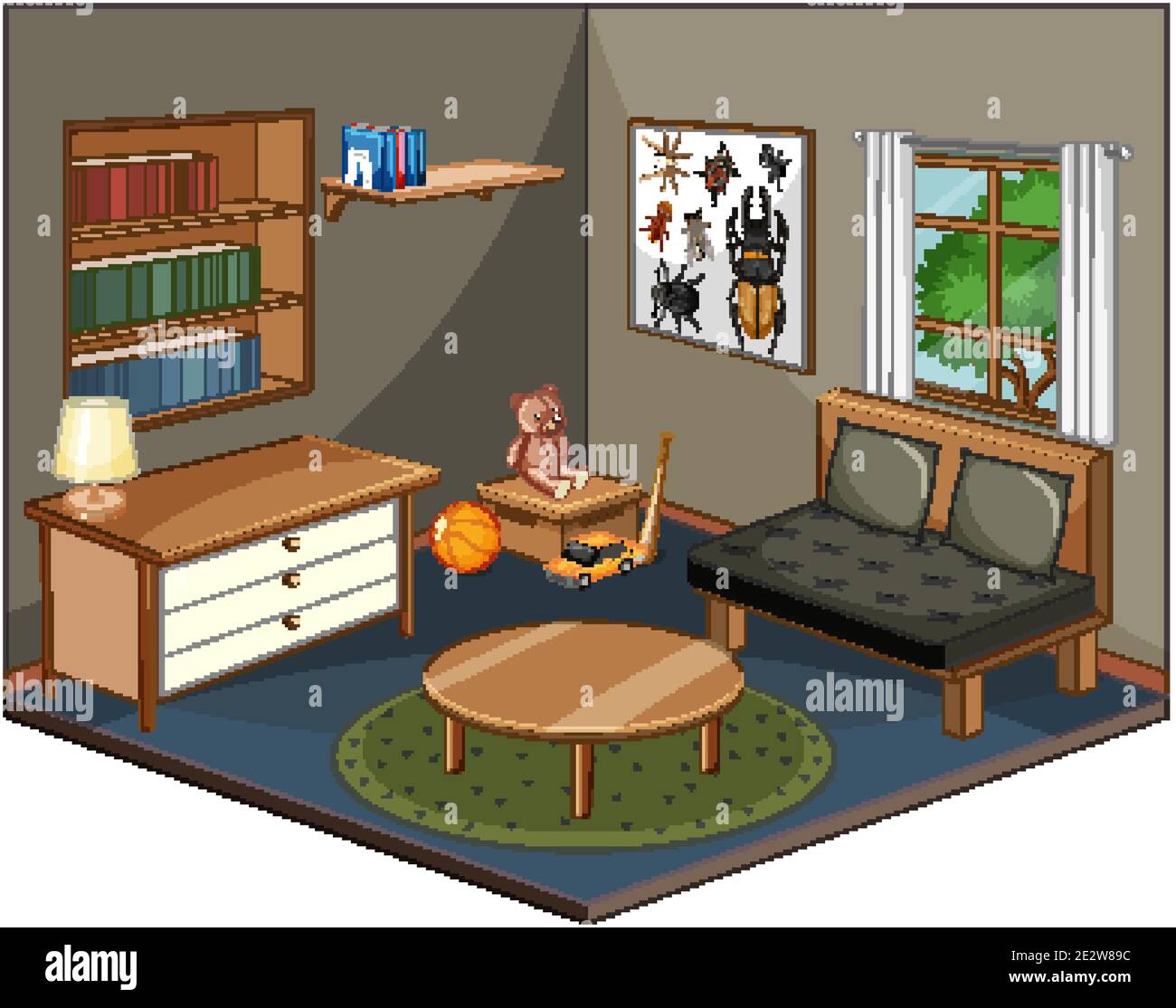 Living room with furnitures isometric illustration Stock Vector Image ...