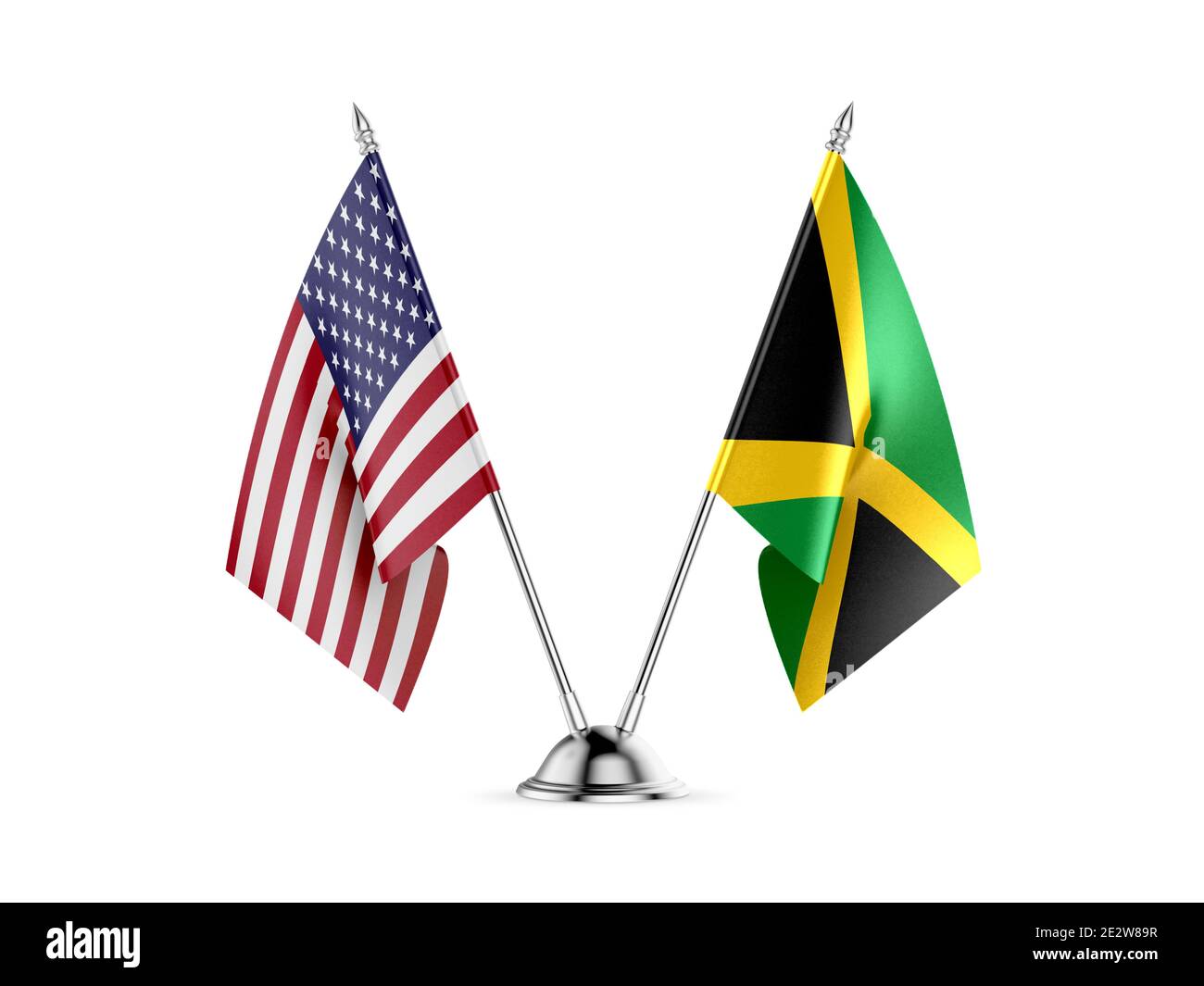 Desk flags, United States  America  and Jamaica, isolated on white background. 3d image Stock Photo