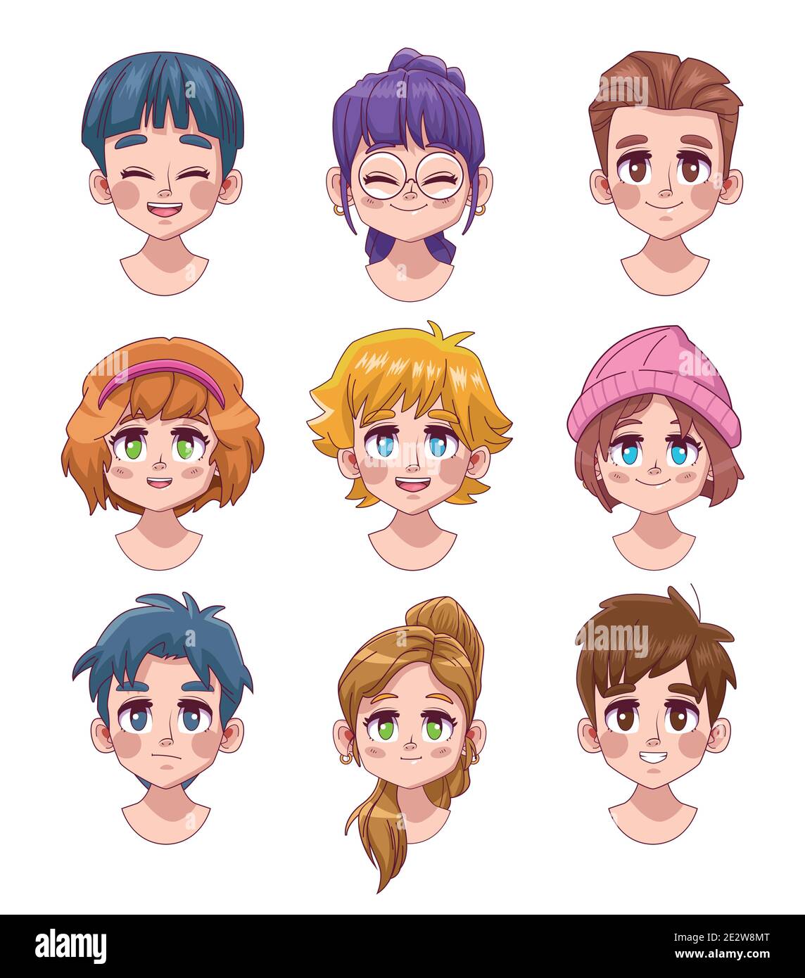 Premium Vector  Nine anime faces