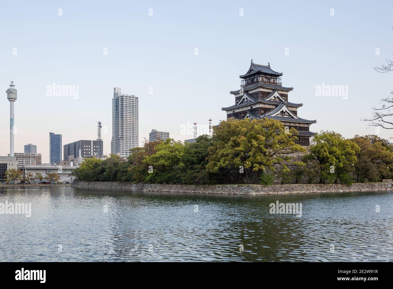 Hiroshima, Japan, viewed across the water in the late afternoon/evening