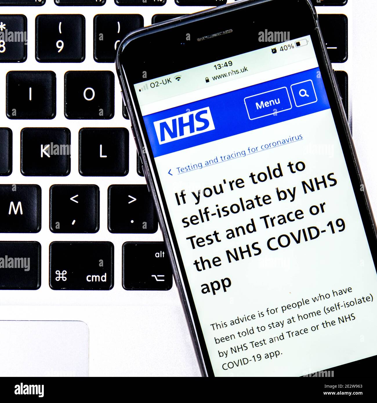 London UK, January 15 2021,  Mobile Phone Or Smartphone Screenshot Of NHS Advice To Self-Isolate Is Covid-19 Test And Trace Is Positive Stock Photo