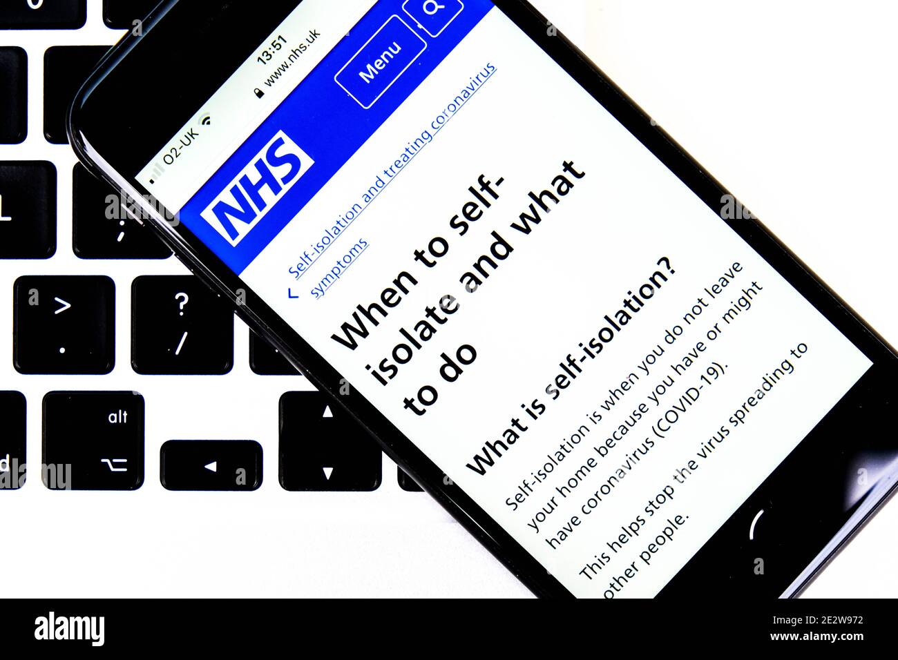 London UK, January 15 2021, Mobile Phone Or Smartphone Screenshot, NHS When To Self-Isolate During Covid-19 Pandemic Stock Photo