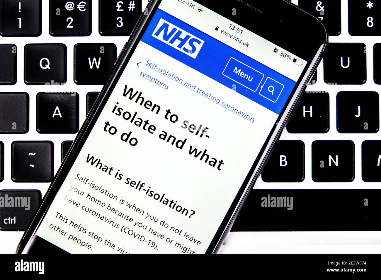 London UK, January 15 2021, Mobile Phone Or Smartphone Screenshot, NHS When To Self-Isolate During Covid-19 Pandemic Stock Photo