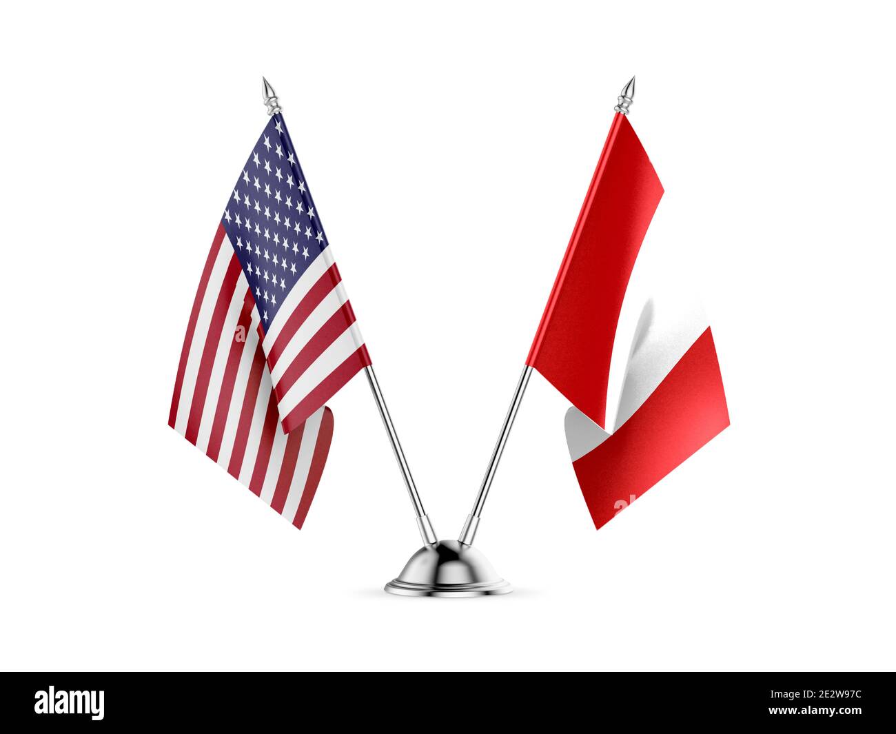Desk flags, United States  America  and Peru, isolated on white background. 3d image Stock Photo