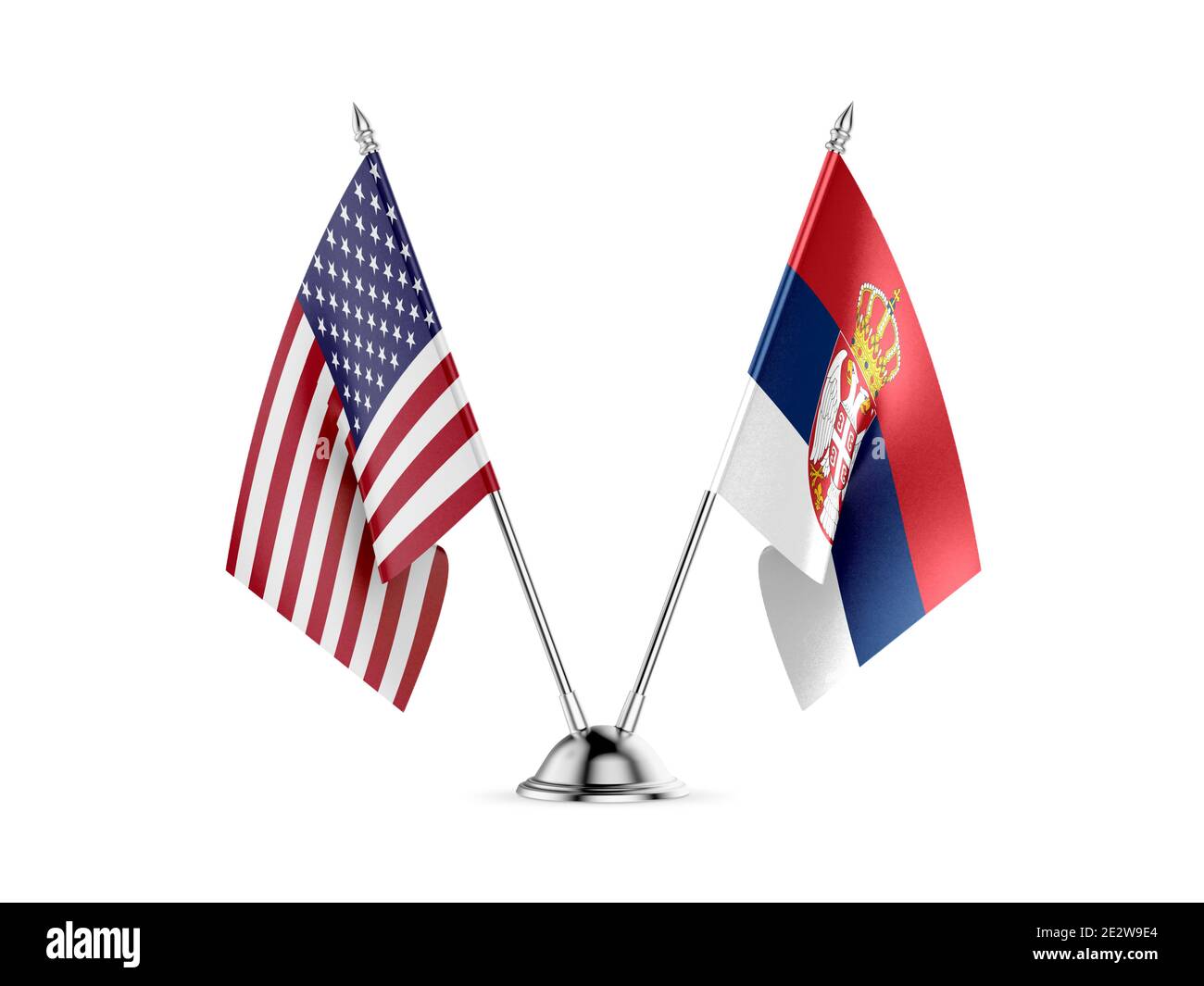Desk flags, United States  America  and Serbia, isolated on white background. 3d image Stock Photo