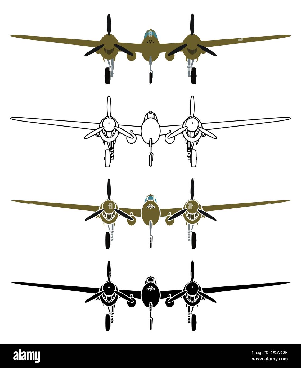 P38 Lightning in front view Stock Vector