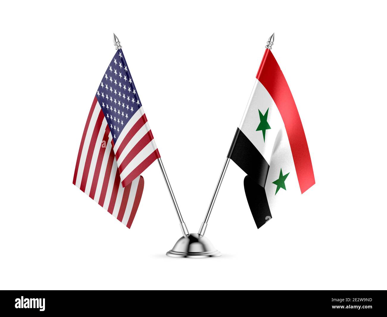 Desk flags, United States  America  and Syria, isolated on white background. 3d image Stock Photo